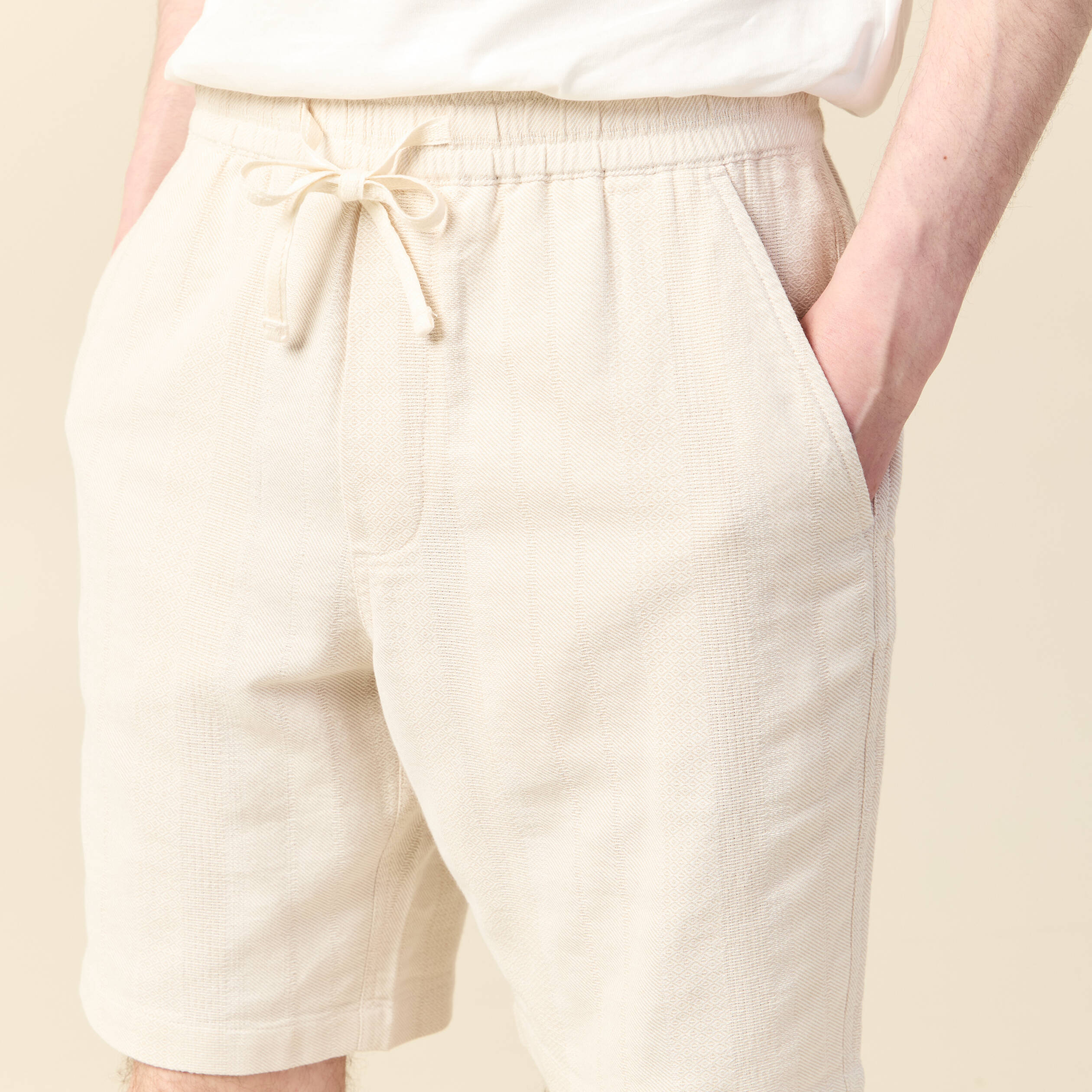 Bermuda droit &agrave; coulisse ecru homme