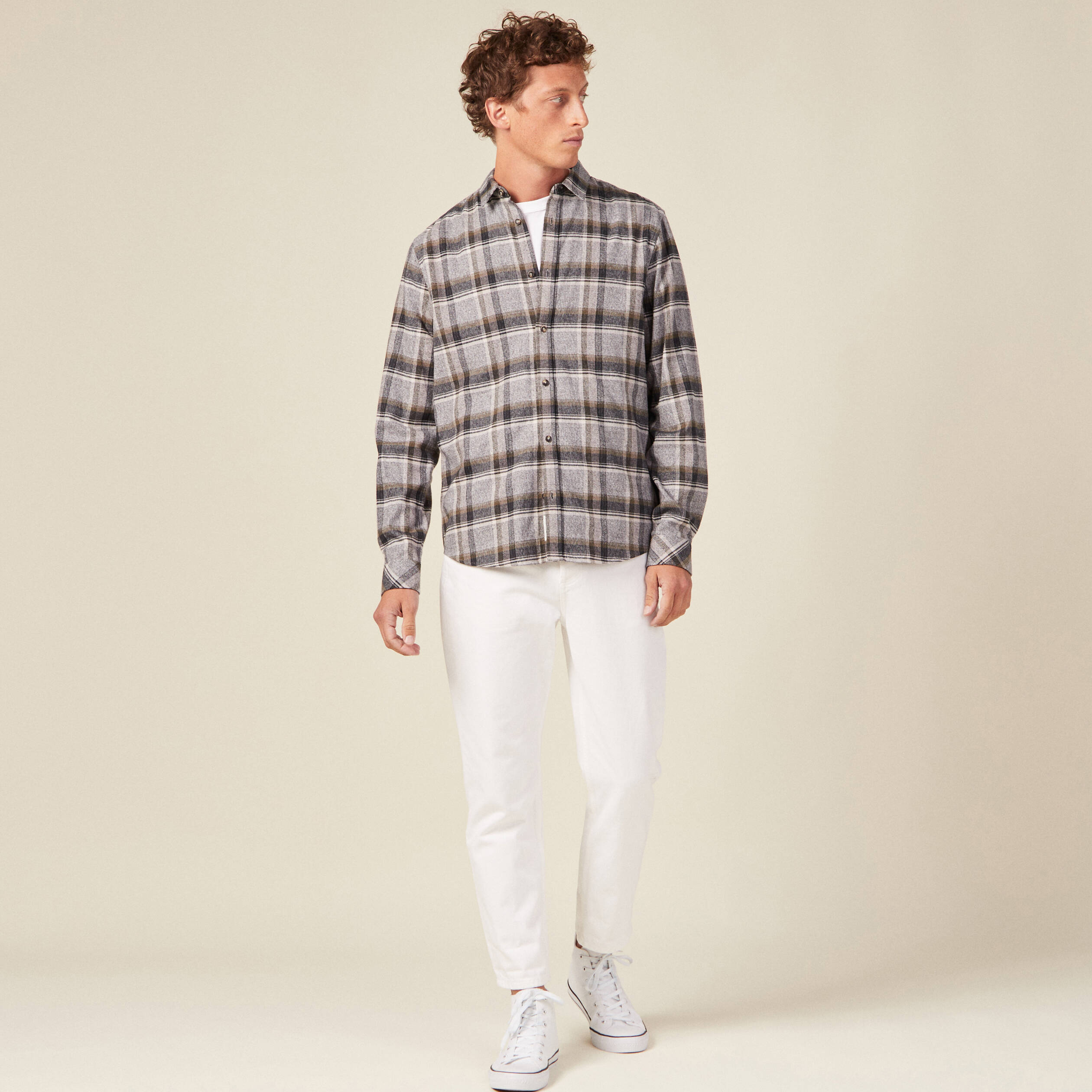 Chemise manches longues vert kaki homme