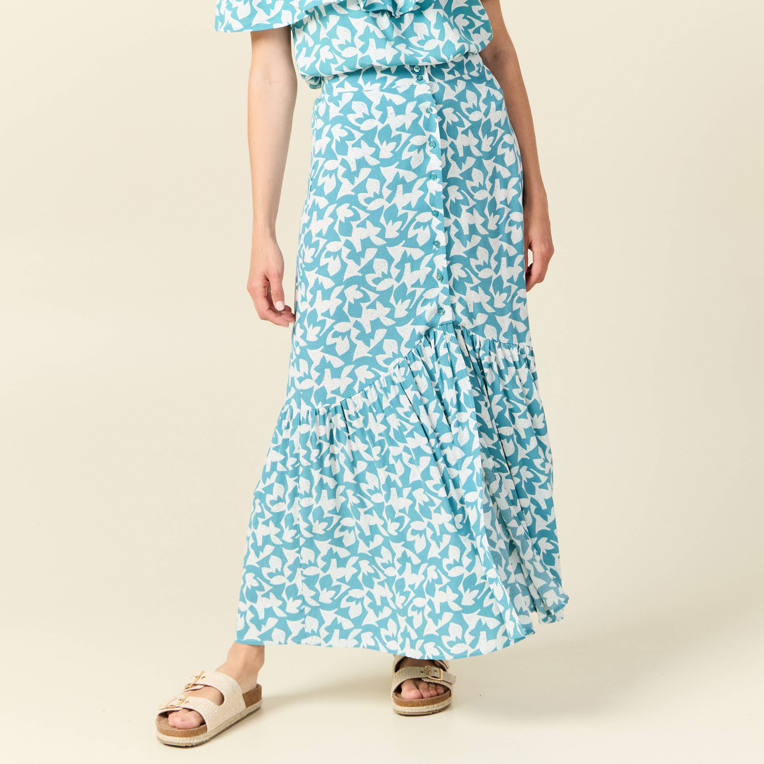 jupe longue evasee fluide blanc femme Jupe longue évasée fluide blanc femme
