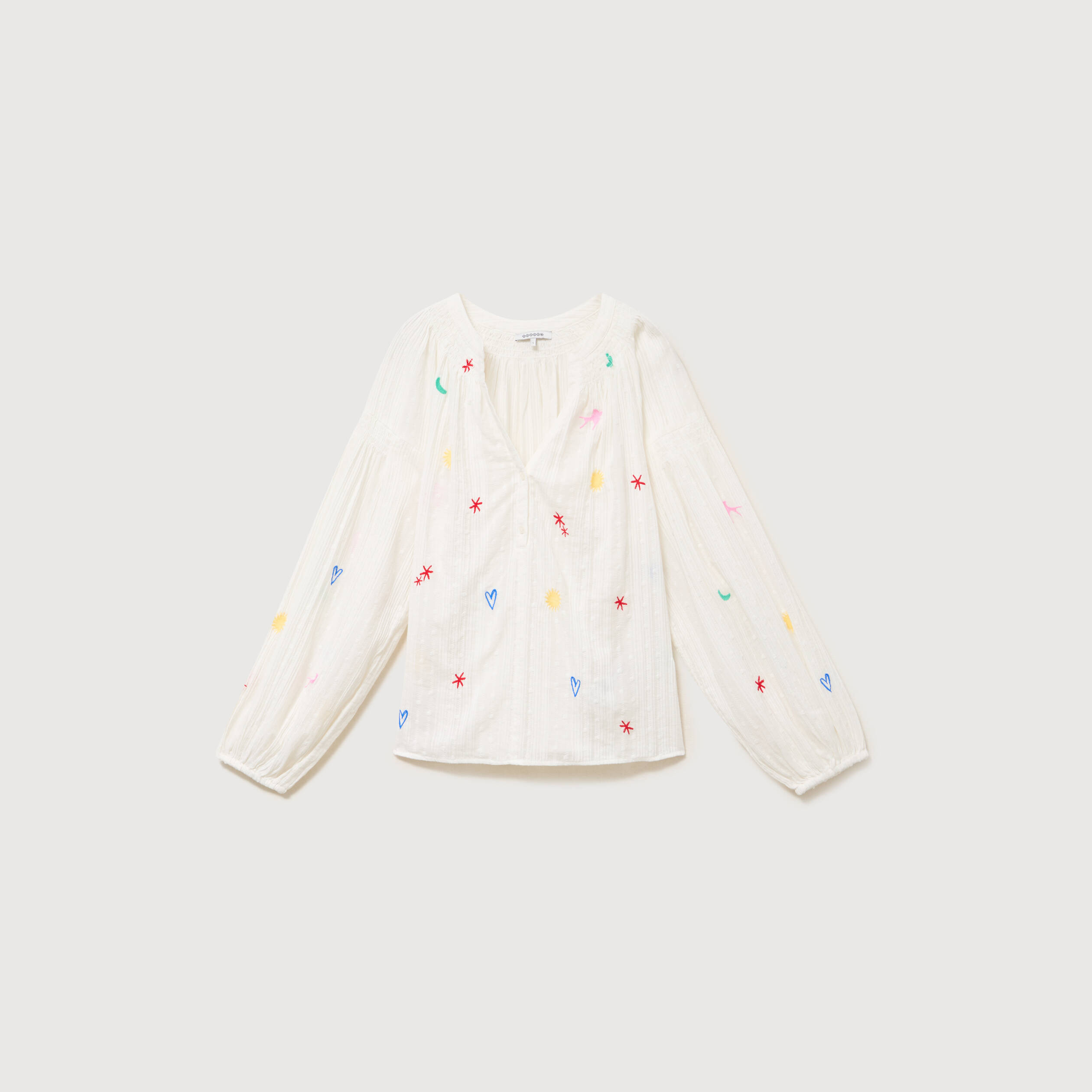 Blouse ample col mao manches longues ecru femme