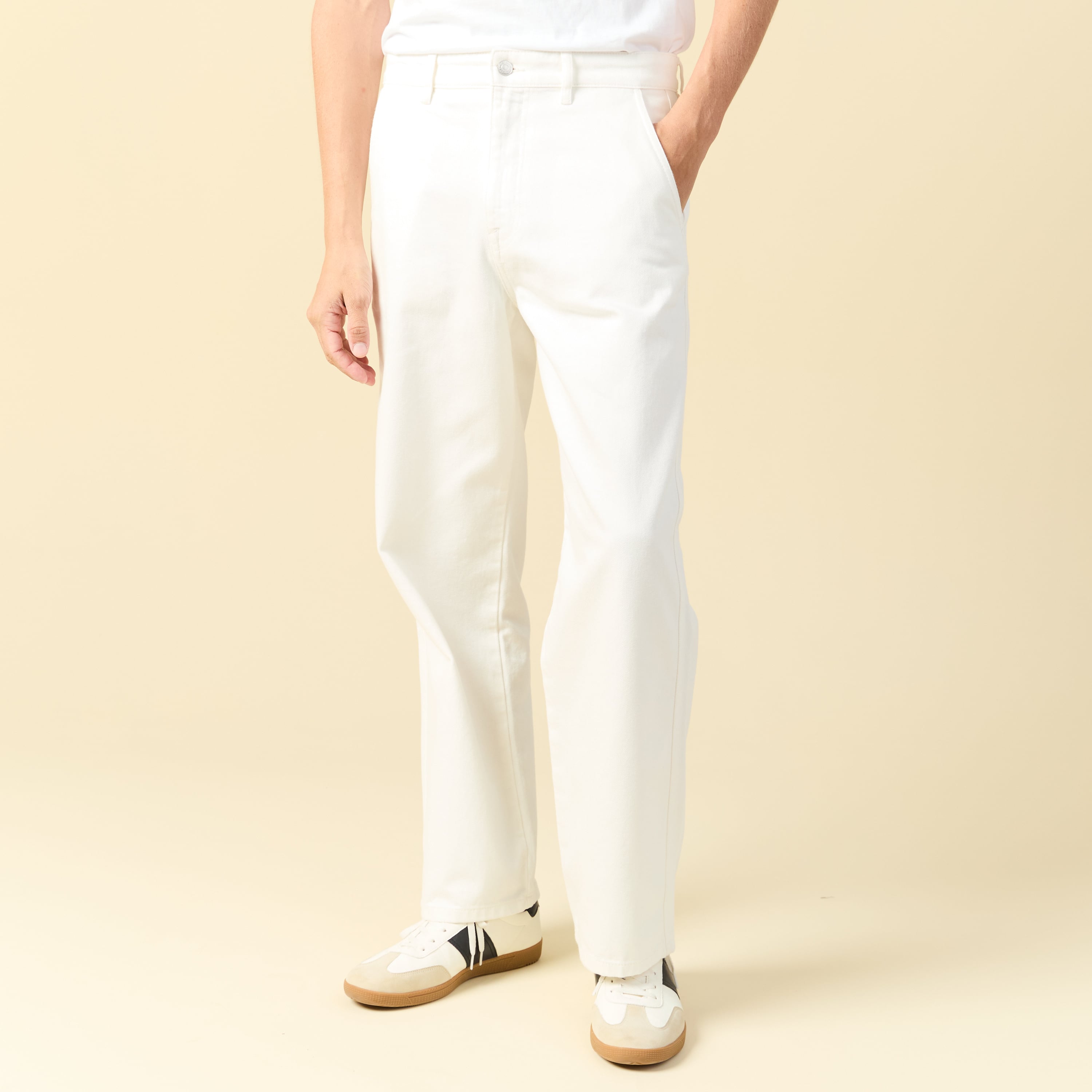 Jeans loose longueur 32 en coton denim blanc homme