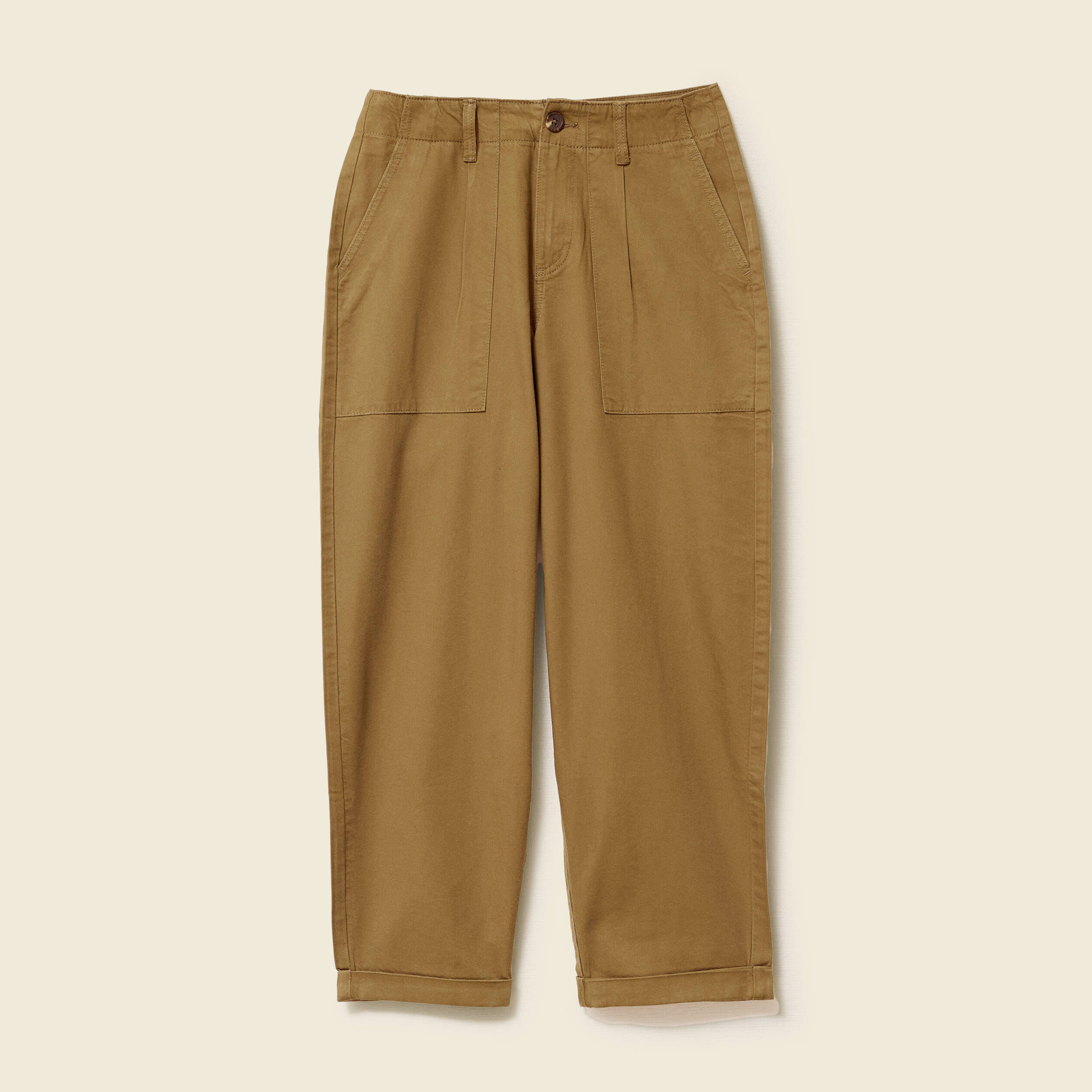 Jeans barrel taille haute 7/8&egrave;me vert kaki femme