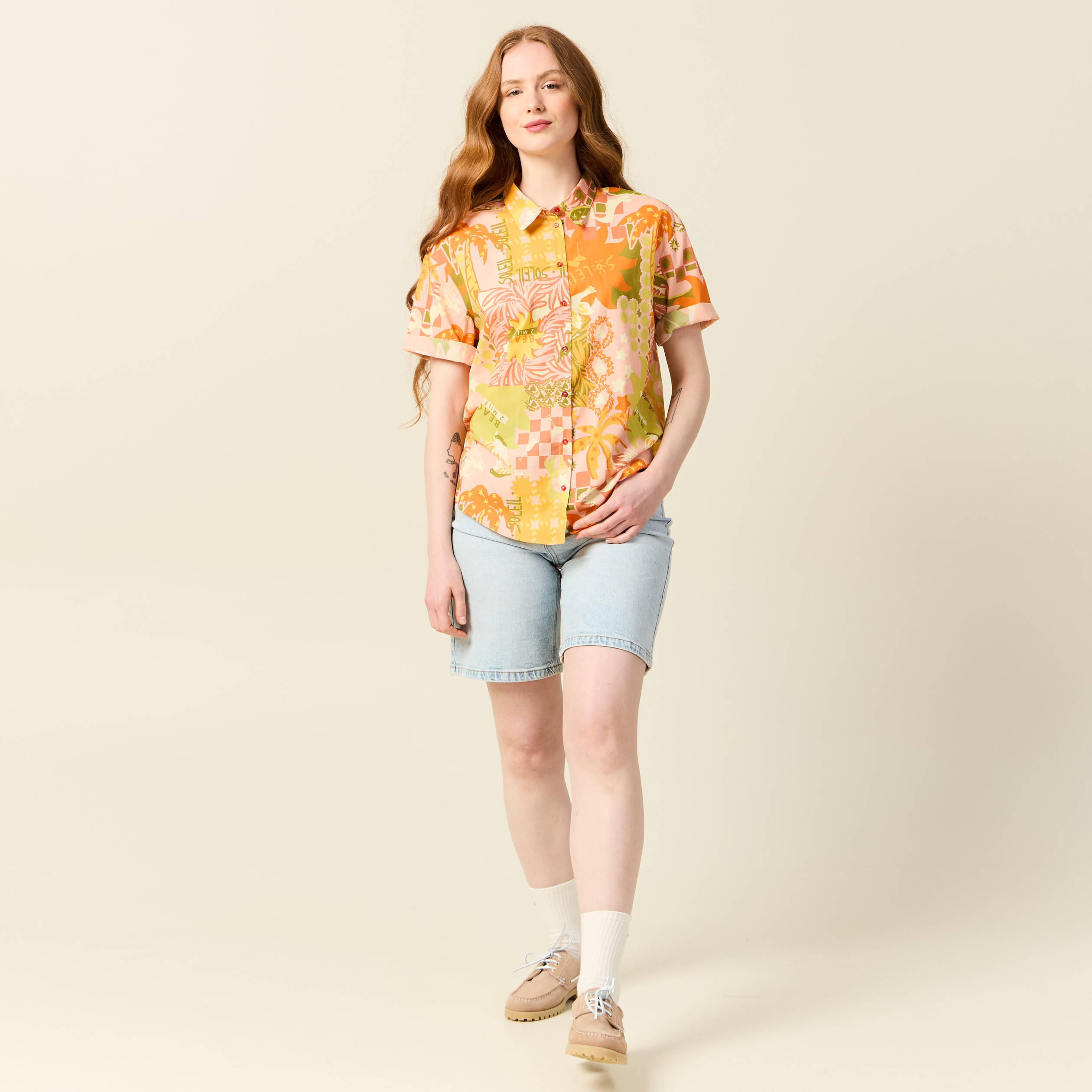 chemise manches courtes orange corail femme Chemise manches courtes orange corail femme