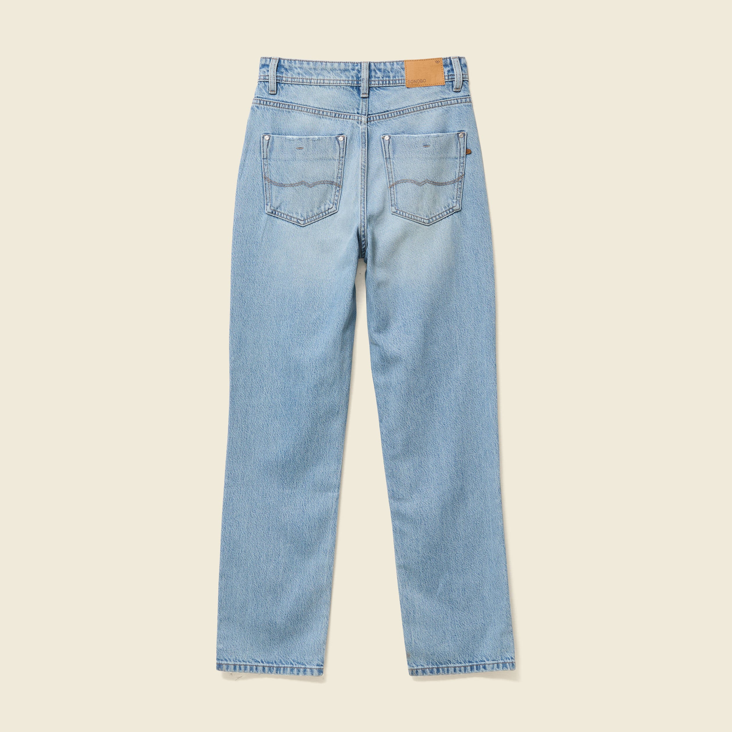 Jeans straight taille haute 7/8&egrave;me denim baby bleu femme