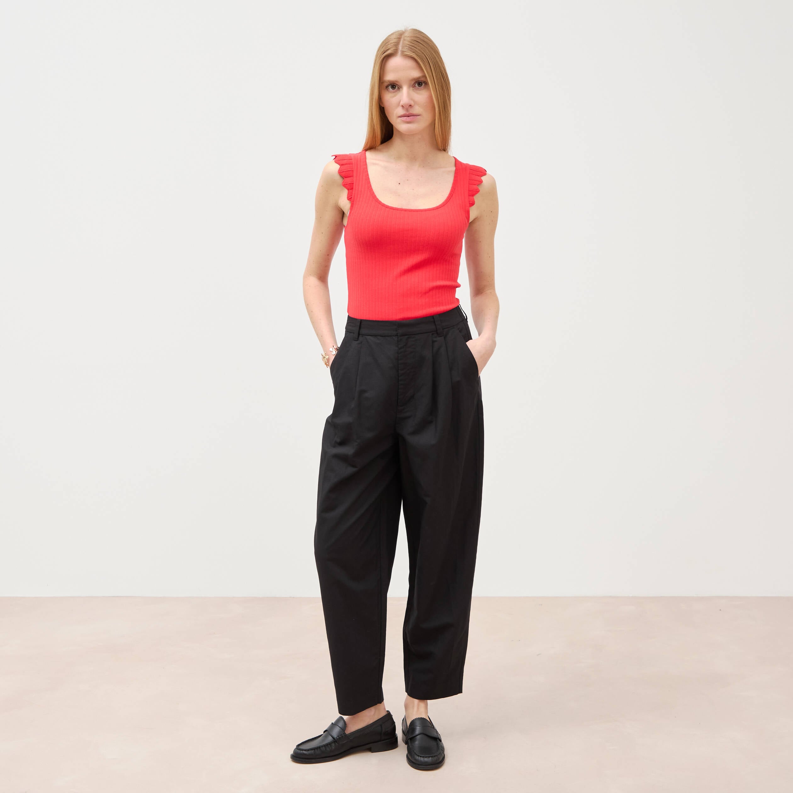 Pantalon barrel coupe loose taille haute noir femme