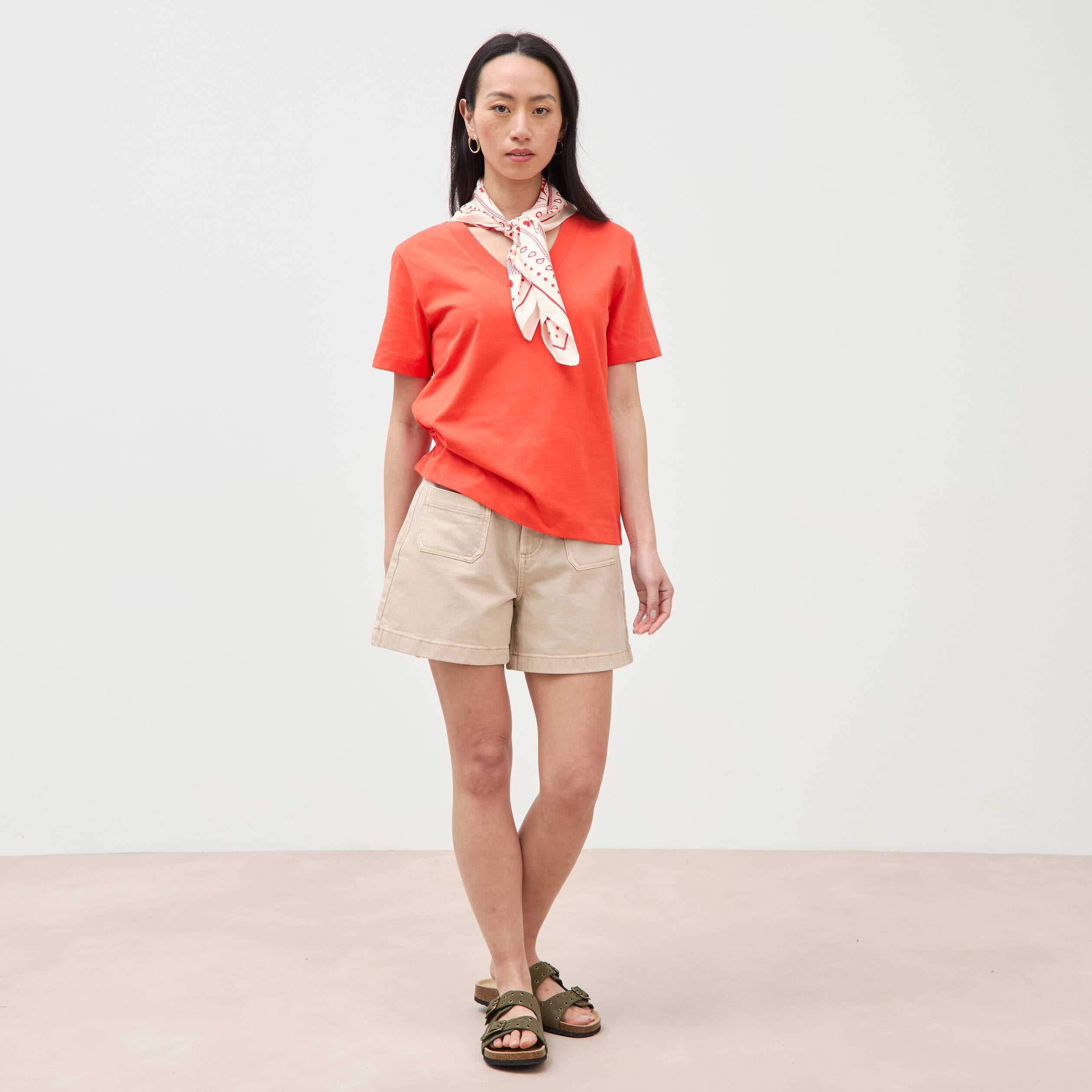 T-shirt manches courtes orange fonc&eacute; femme