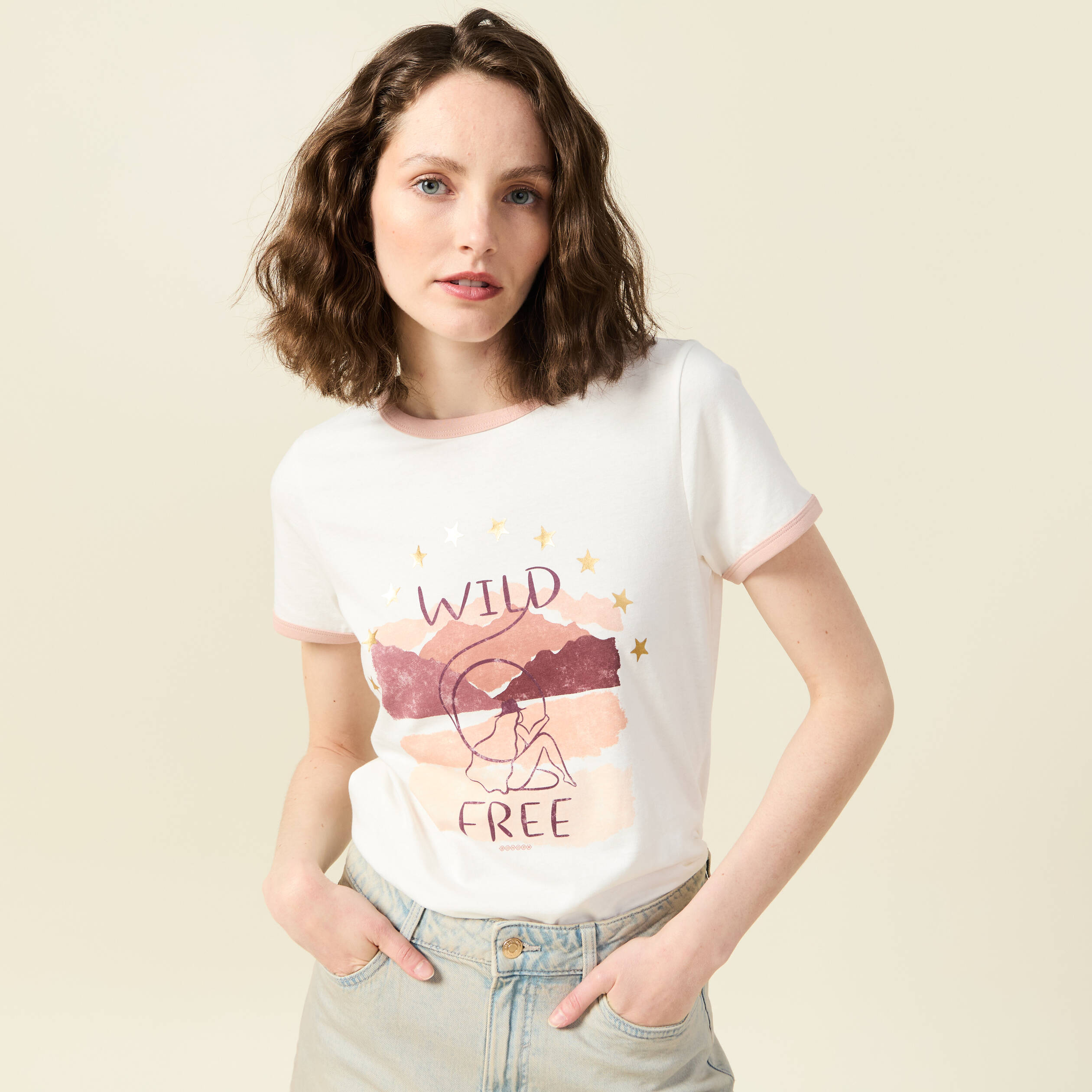 T-shirt manches courtes ivoire femme