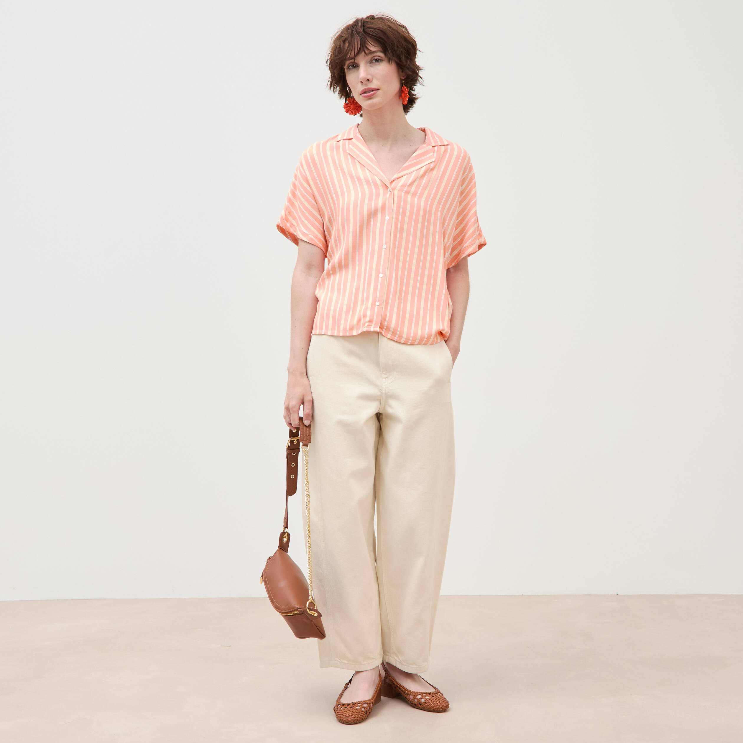 Chemise manches 3/4 orange abricot femme
