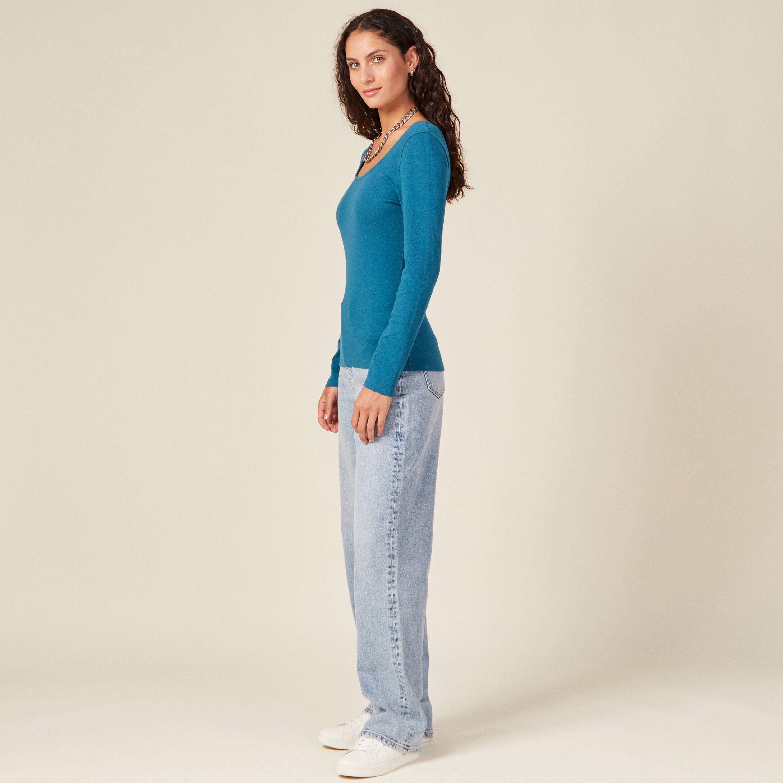 T-shirt manches longues bleu pétrole femme