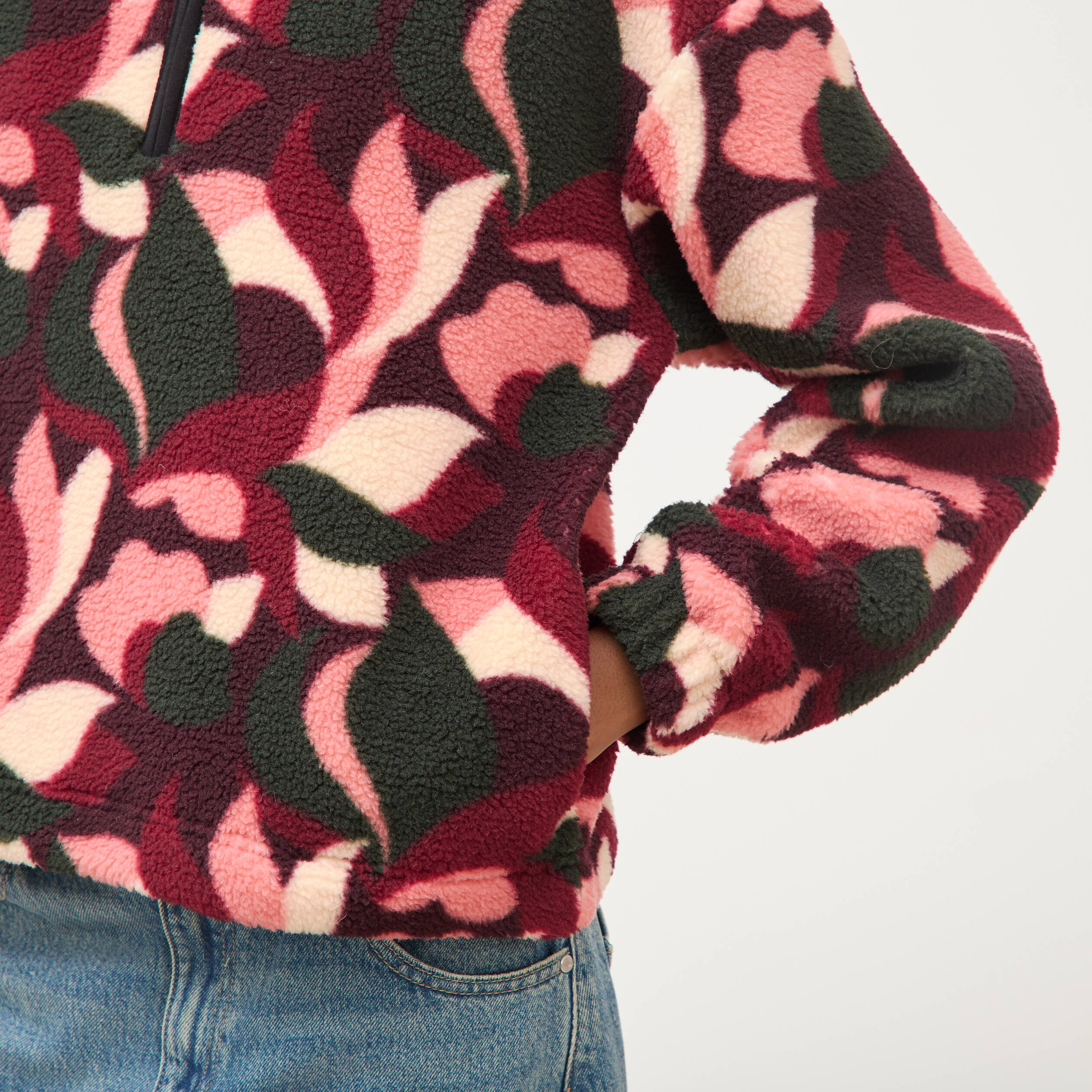 Cardigan col montant manches longues bordeaux femme