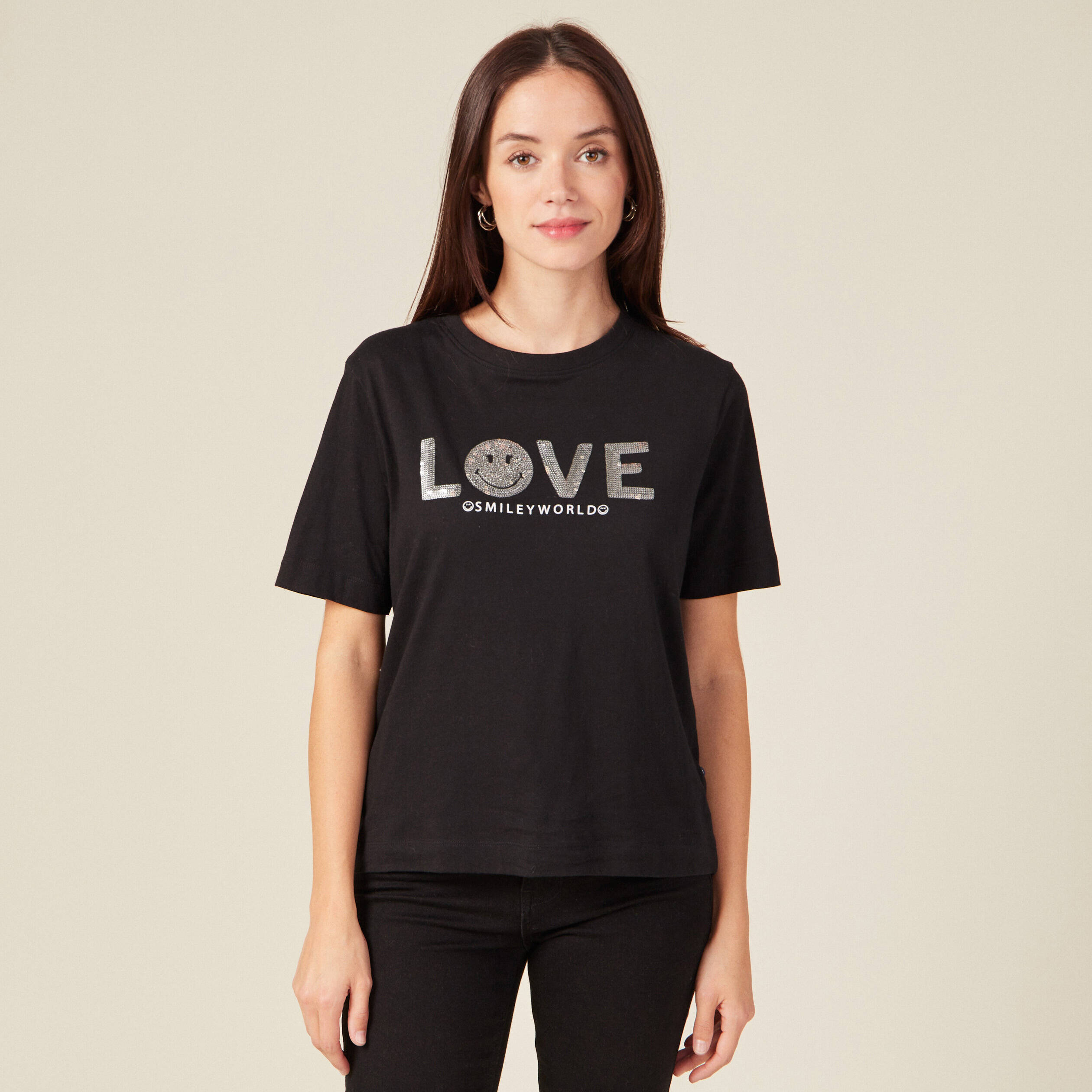 t shirt smileyworld noir femme T-shirt SmileyWorld noir femme