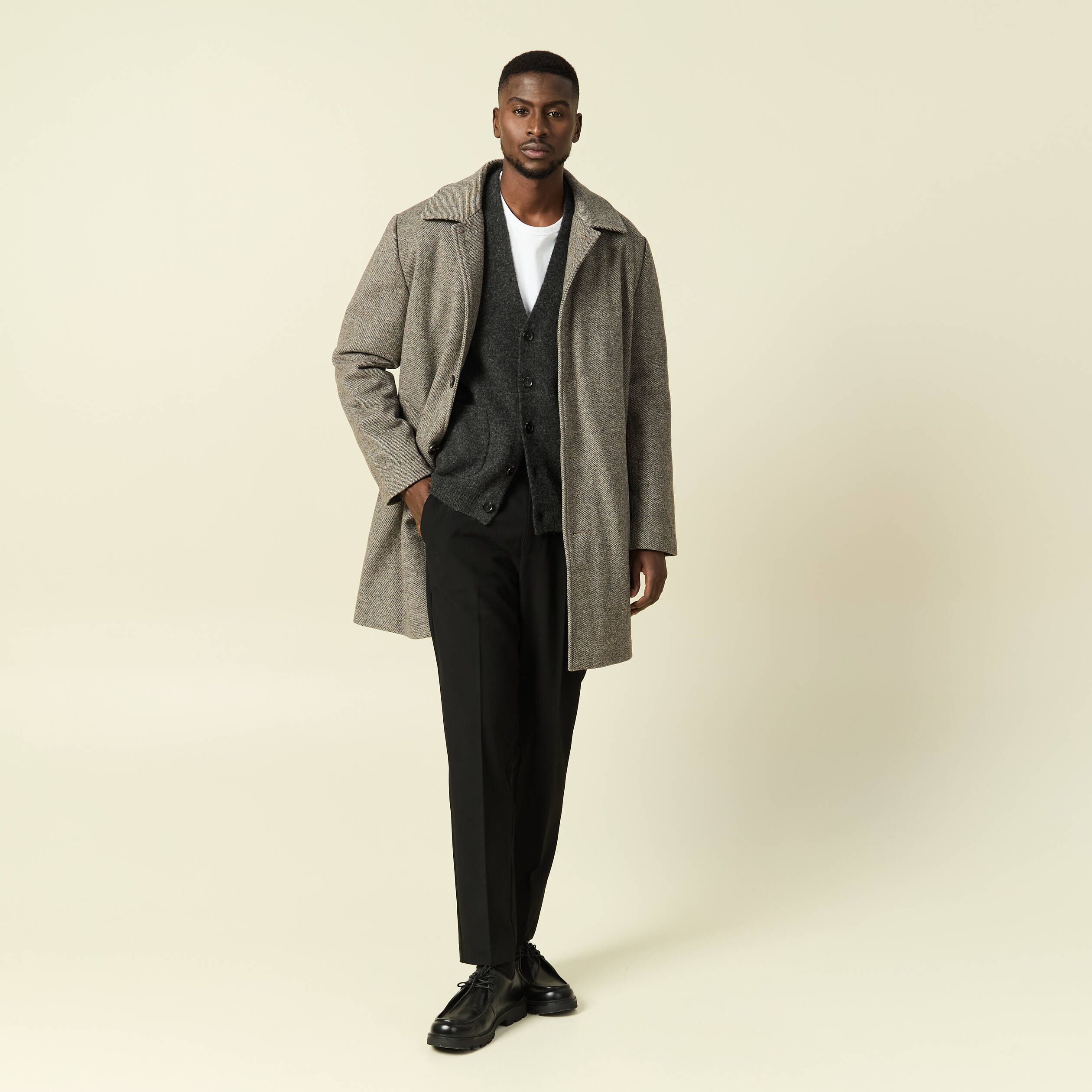 Gilet manches longues gris fonc&eacute; homme