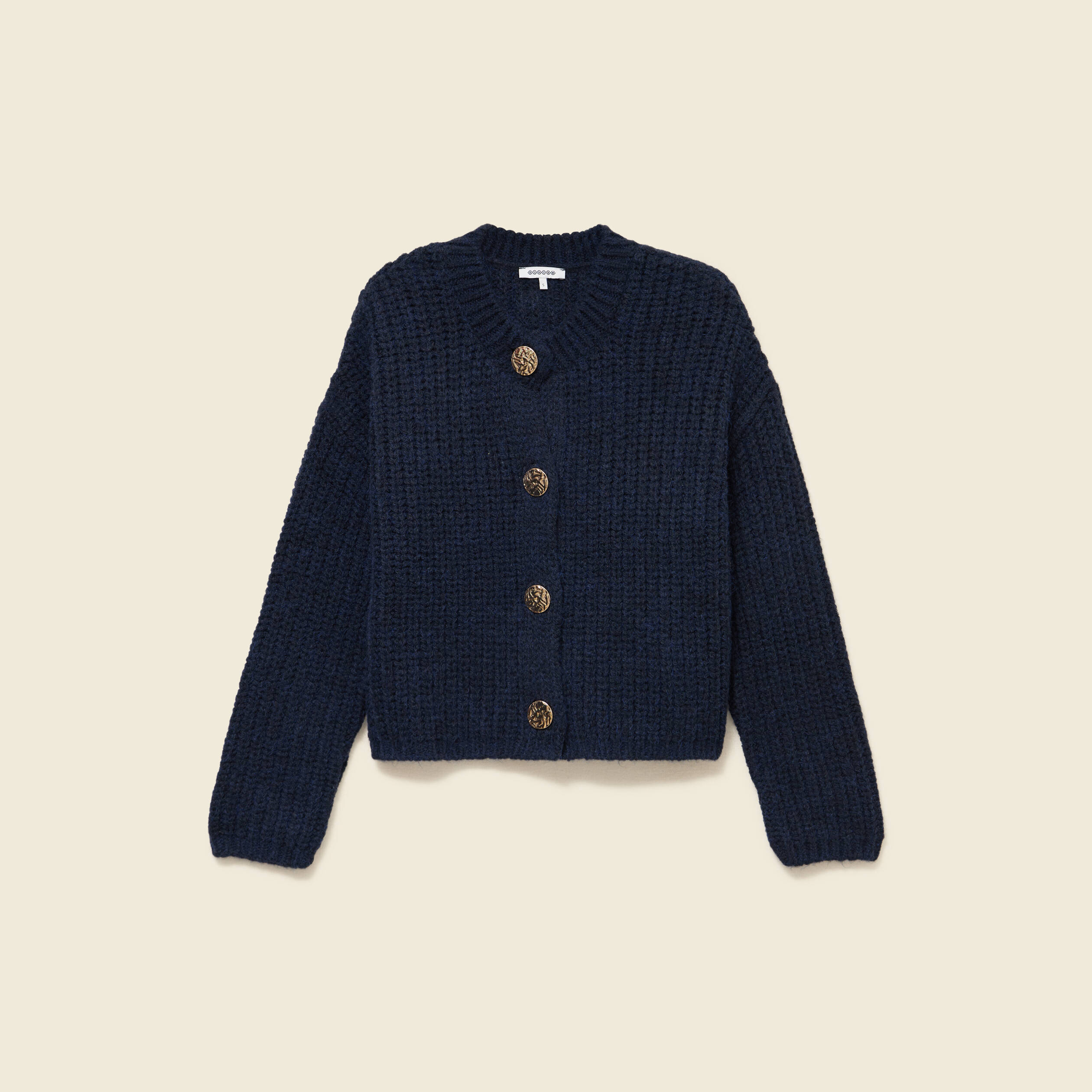 Gilet droit court manches longues bleu marine femme
