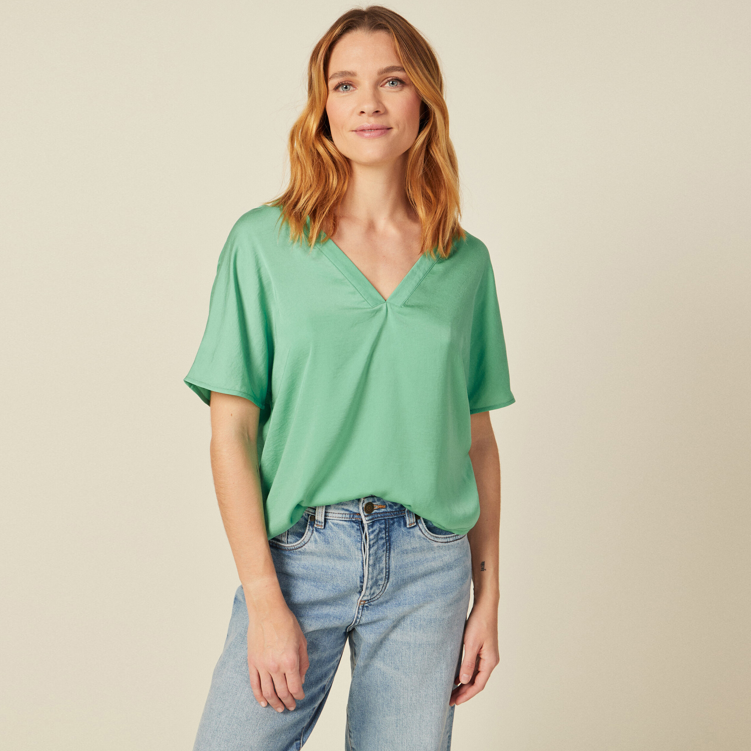Blouse manches courtes vert menthe femme
