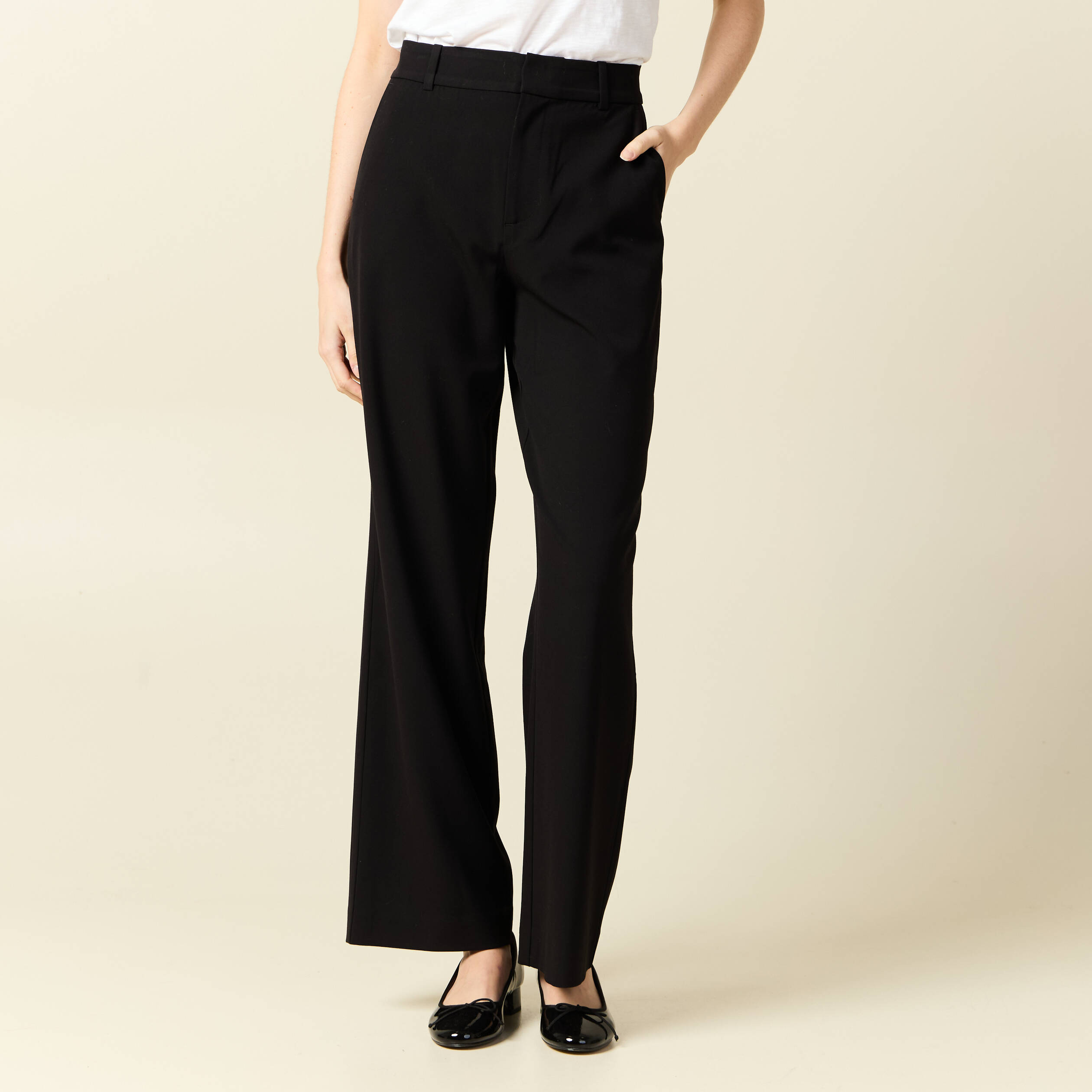 Pantalon straight taille haute noir femme