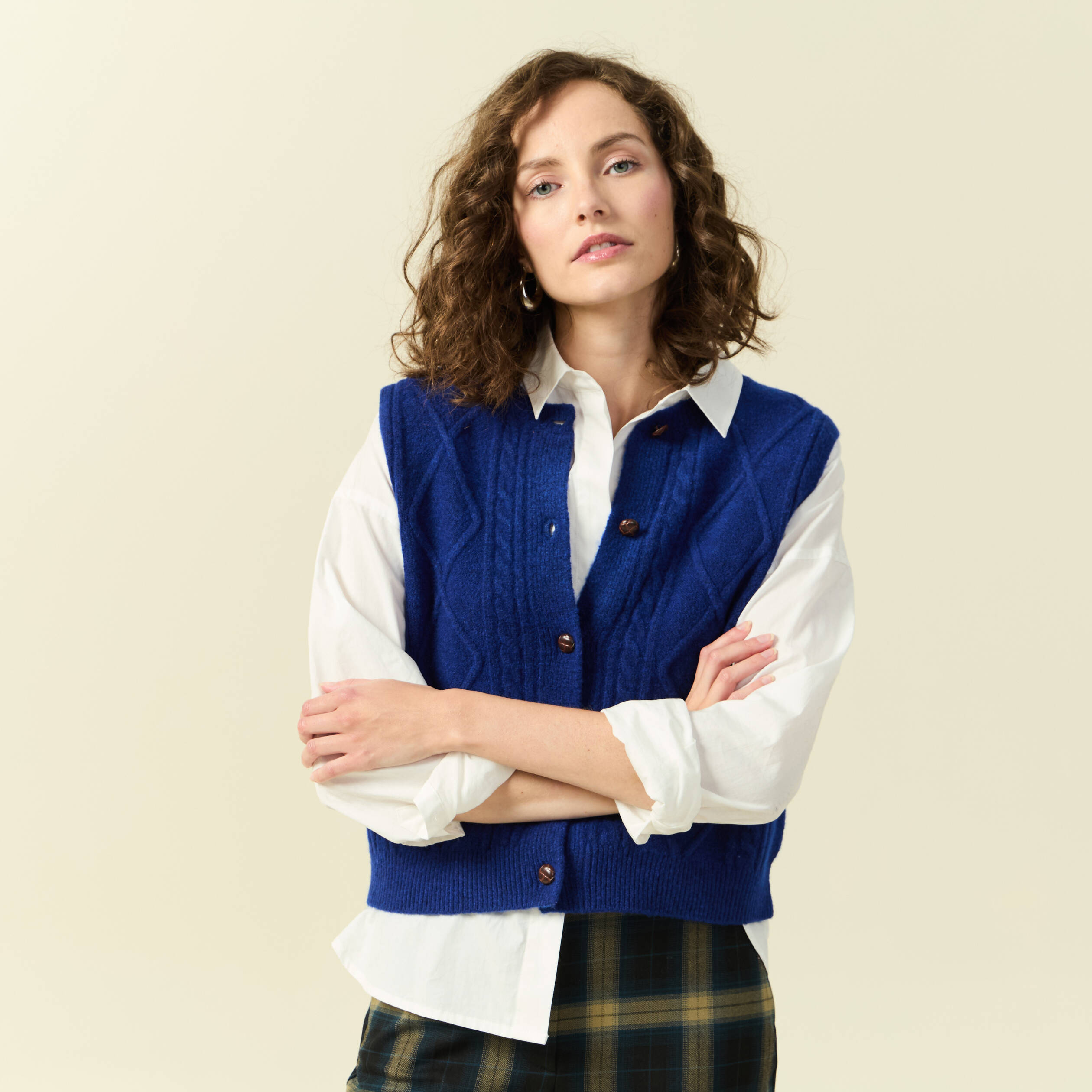 Gilet sans manches col rond bleu electrique femme
