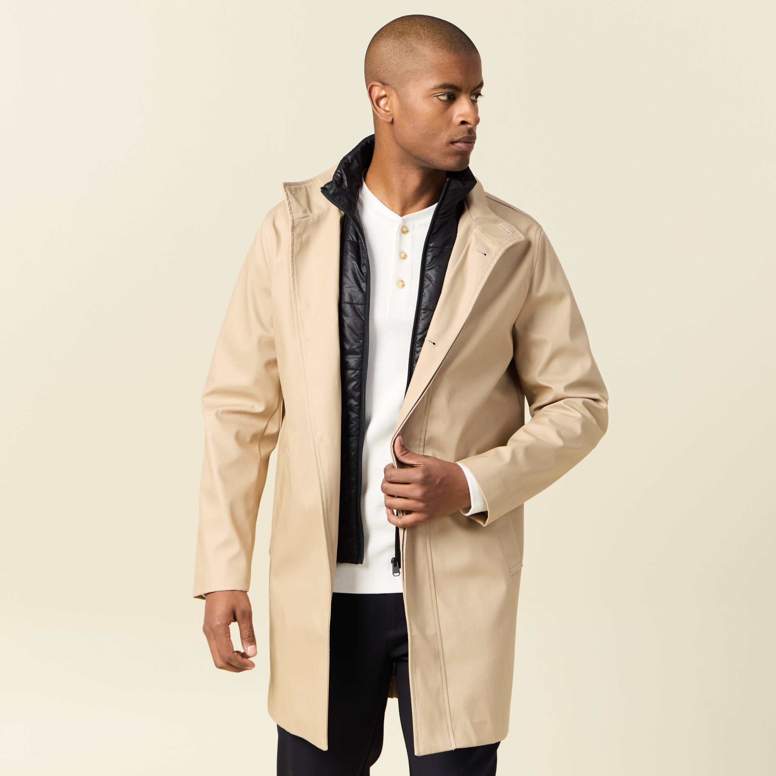 Trench mi-long col montant beige homme