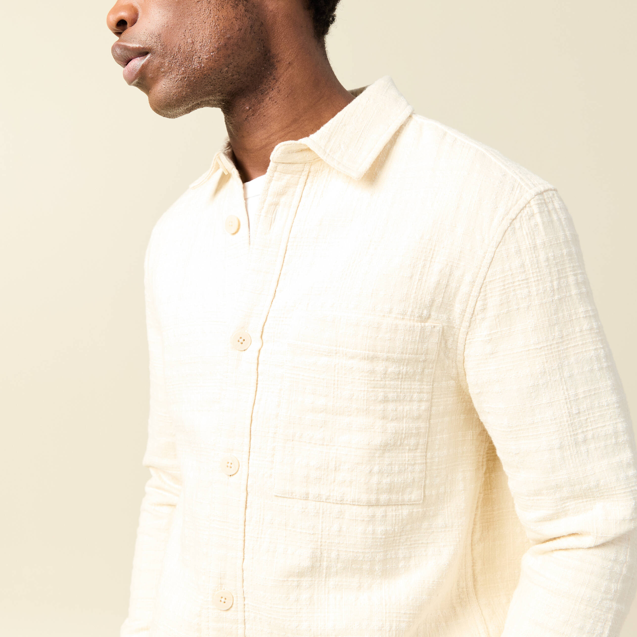 Surchemise droite longue col am&eacute;ricain ecru homme