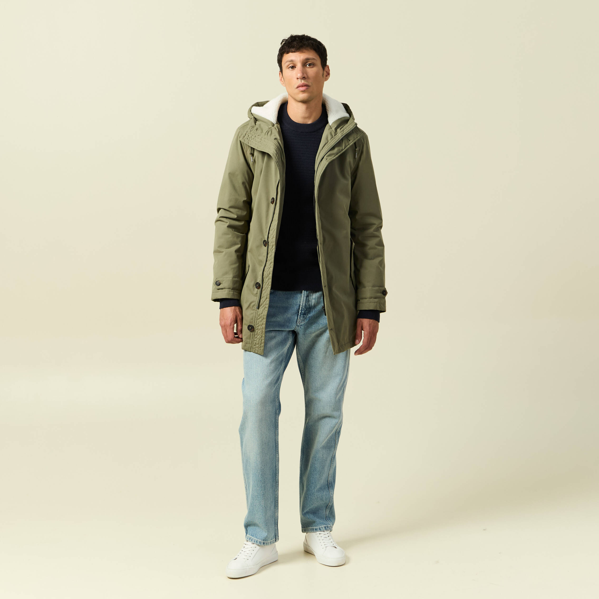 Pull col rond manches longues bleu marine homme