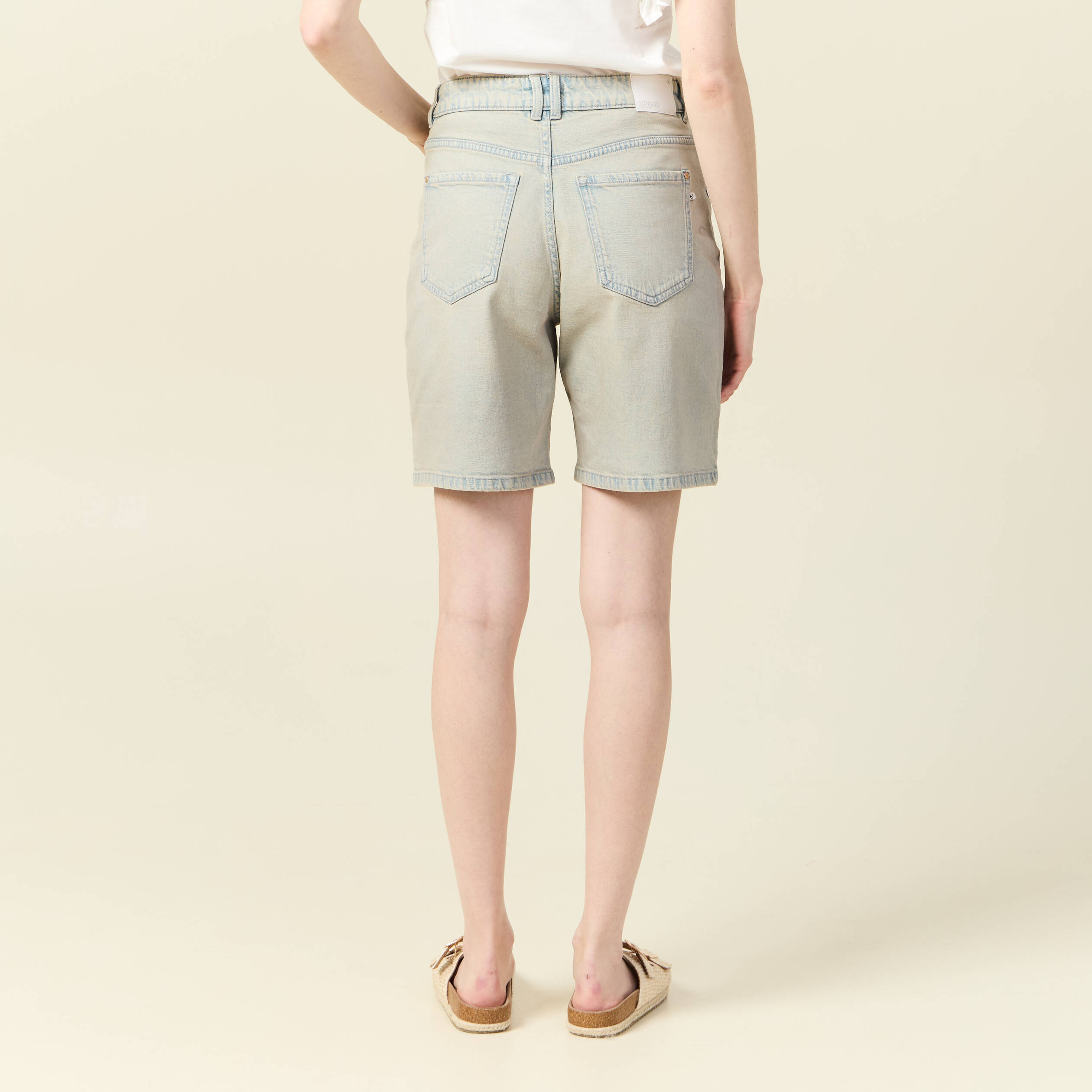 bermuda droit en jean bleu ciel femme Bermuda droit en jean bleu ciel femme