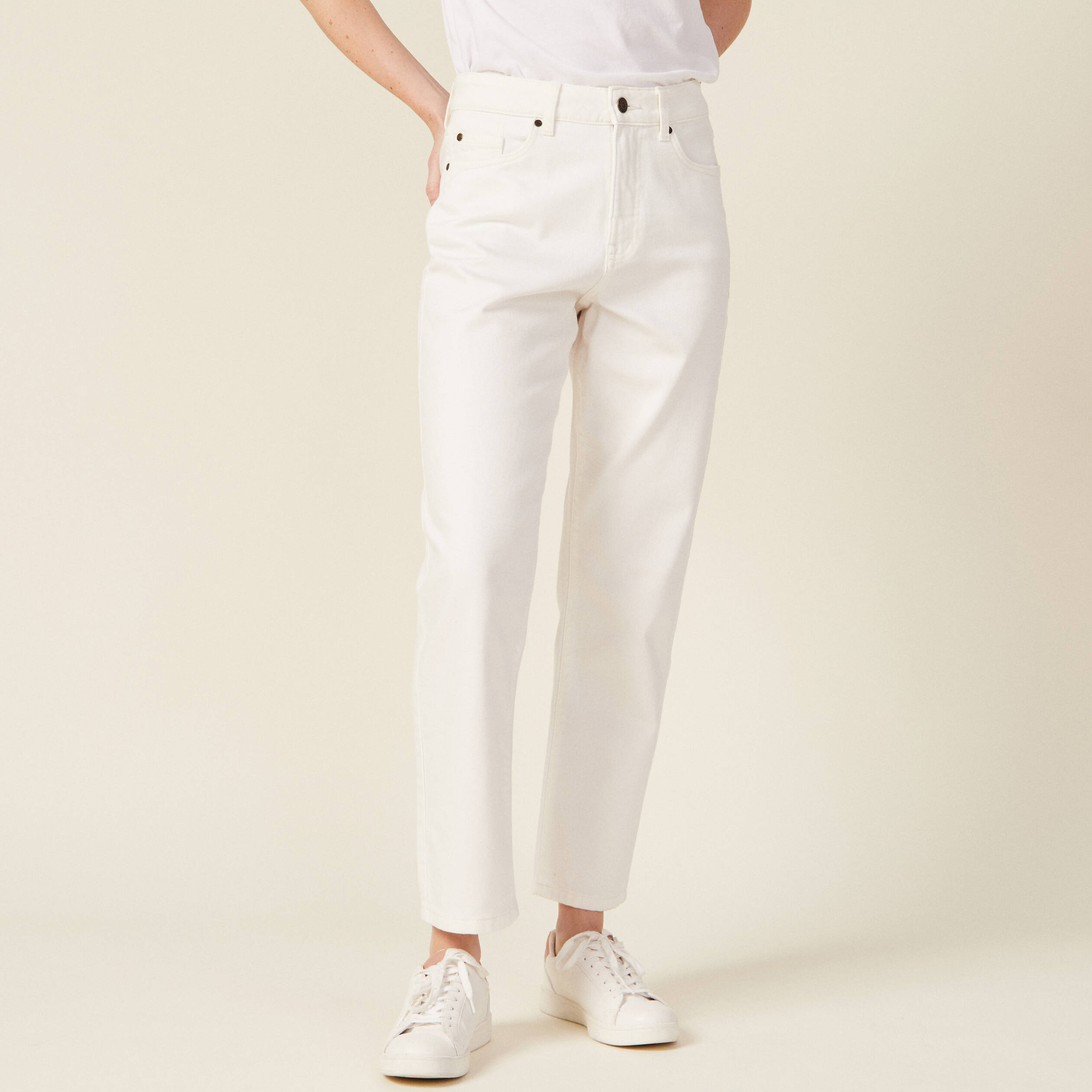 Jeans straight 5 poches denim blanc femme Vibs