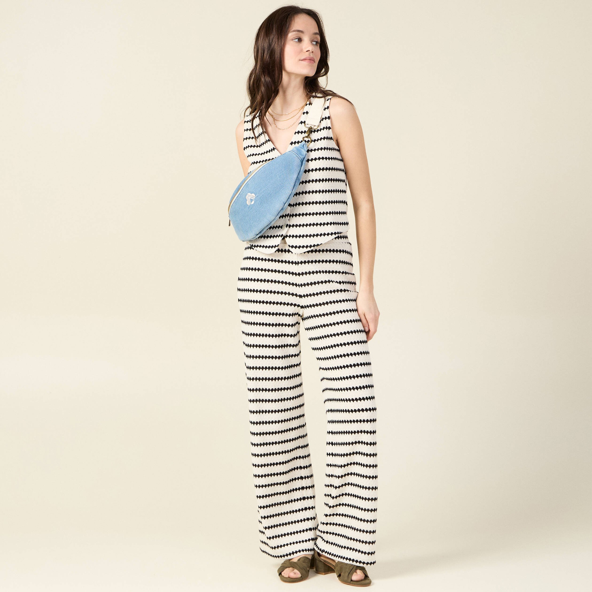 pantalon large en tricot blanc femme Pantalon large en tricot blanc femme