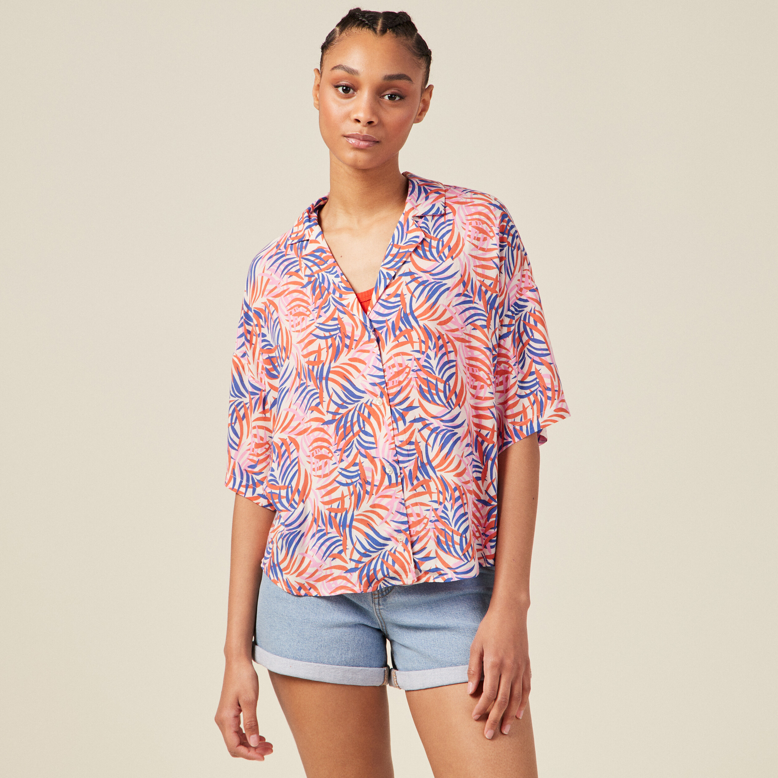 Chemise manches courtes multicolore femme