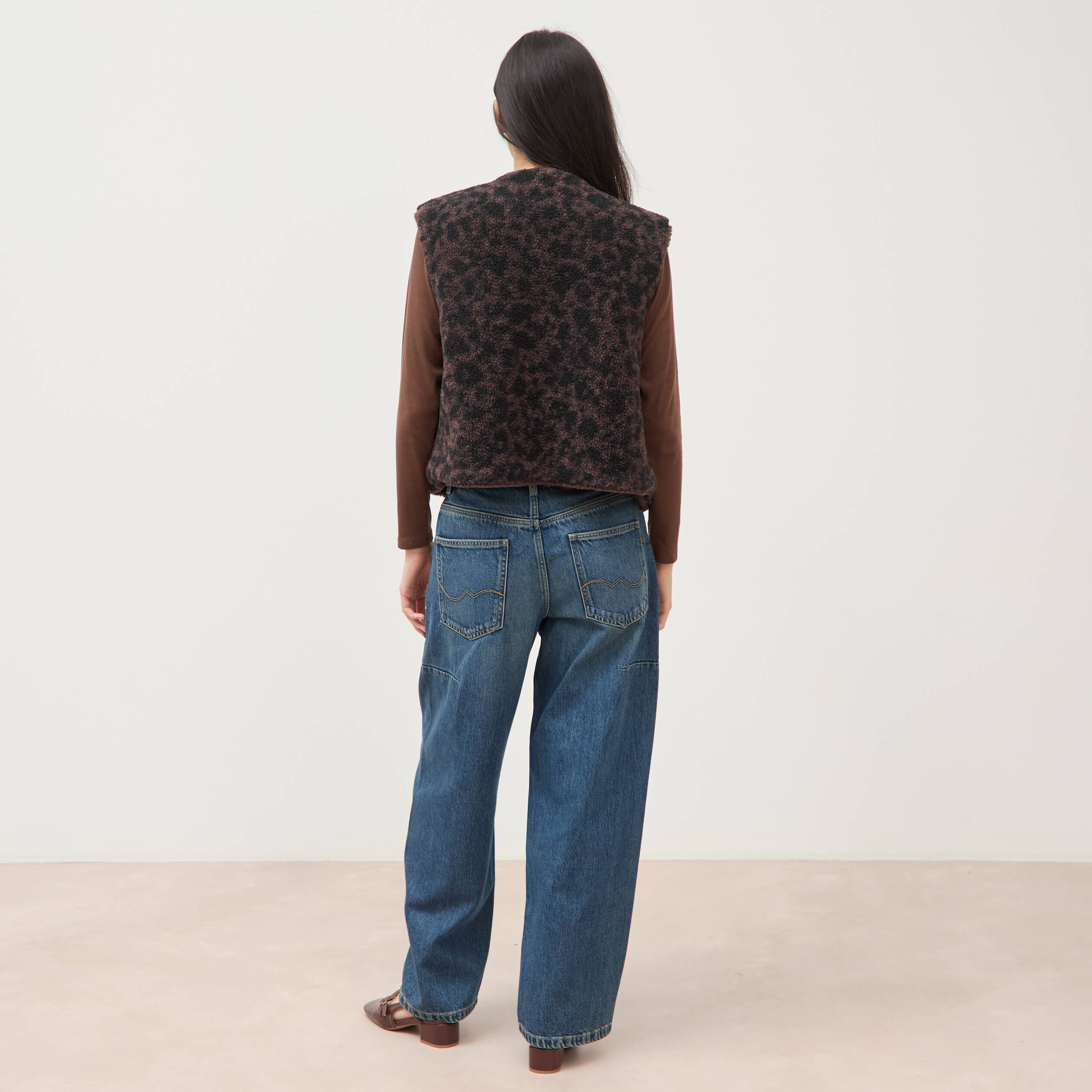 Gilet sans manches r&eacute;versible marron chocolat femme
