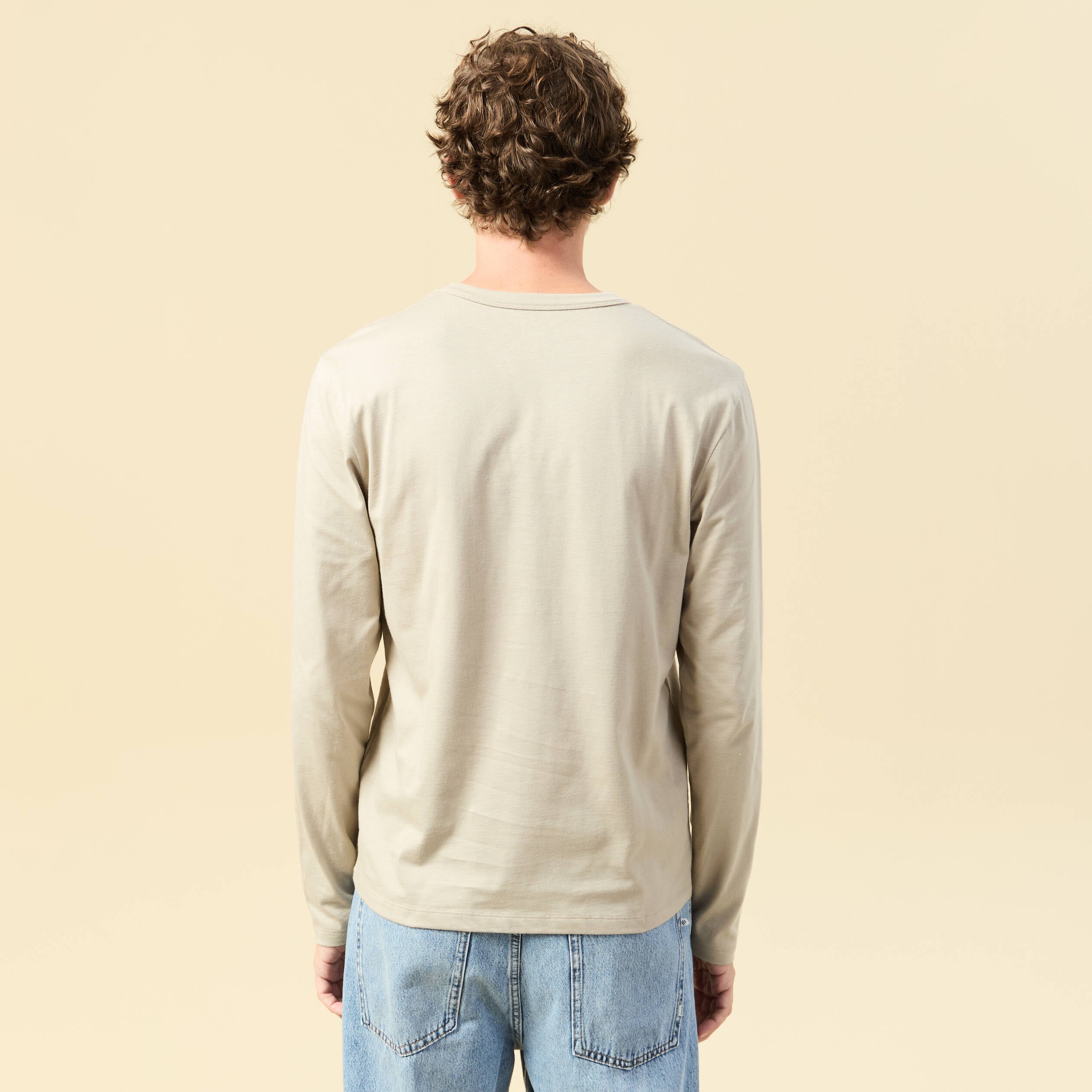 T-shirt en coton manches longues beige homme