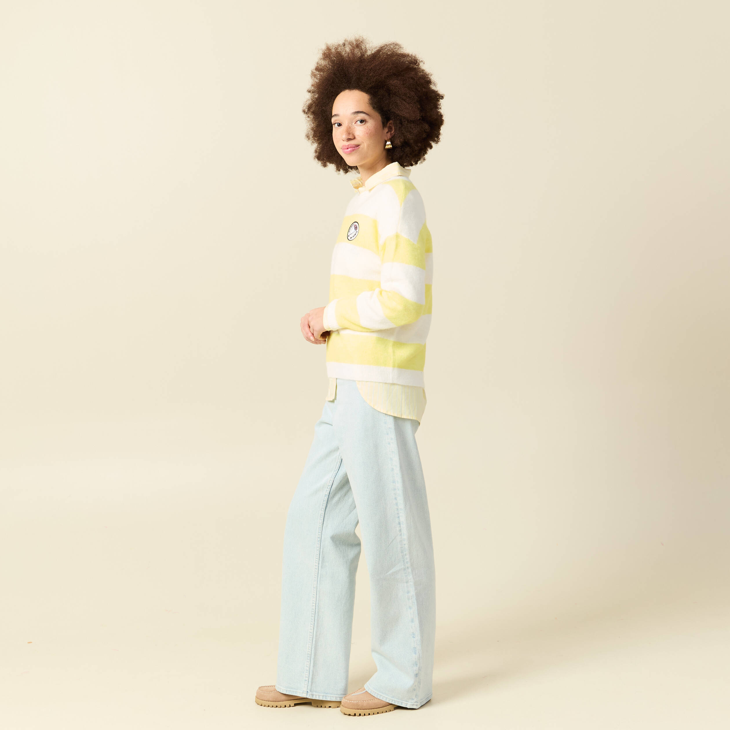 Pull col rond Atelier Beguin x Bonobo jaune femme