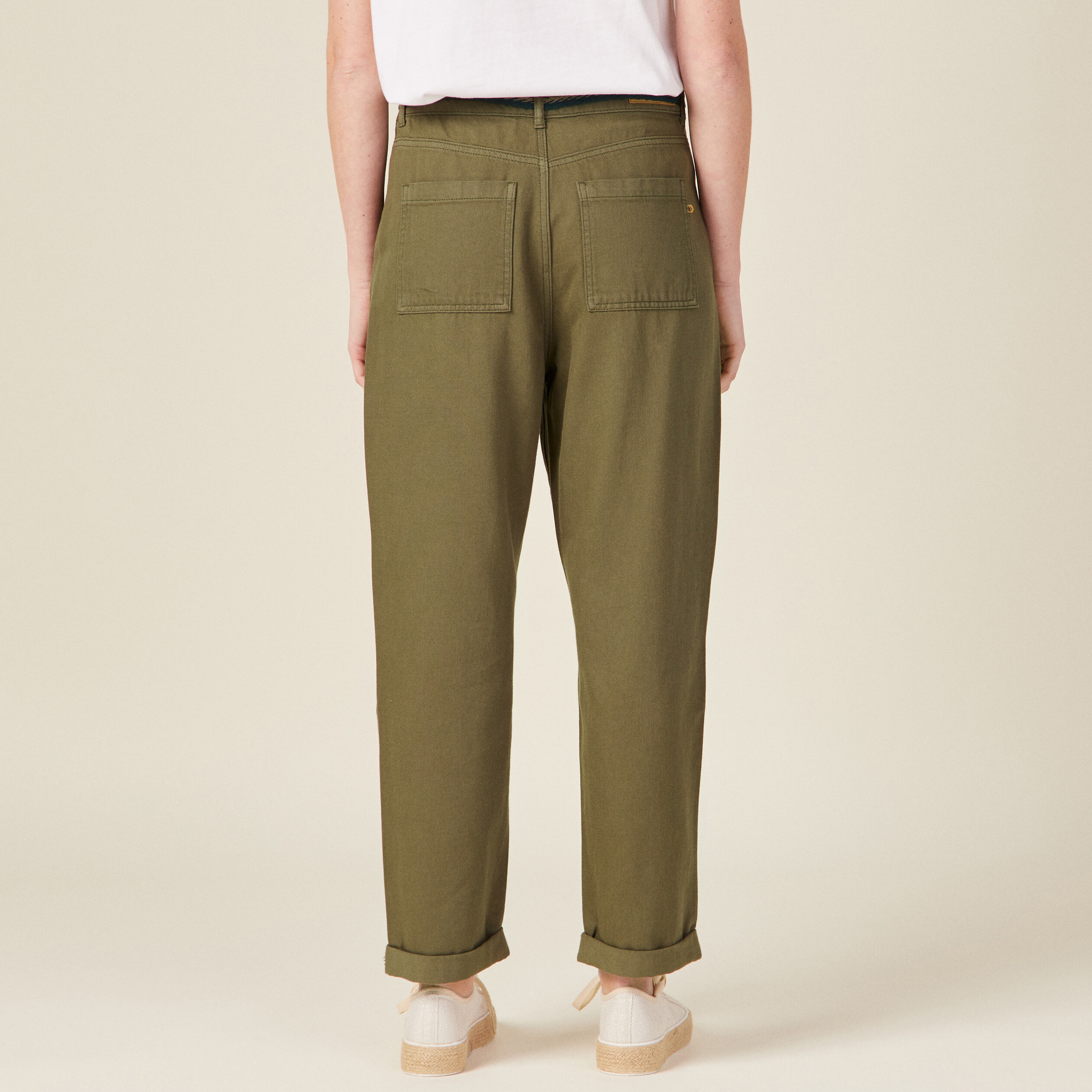pantalon large ceinture vert kaki femme Pantalon large ceinturé vert kaki femme