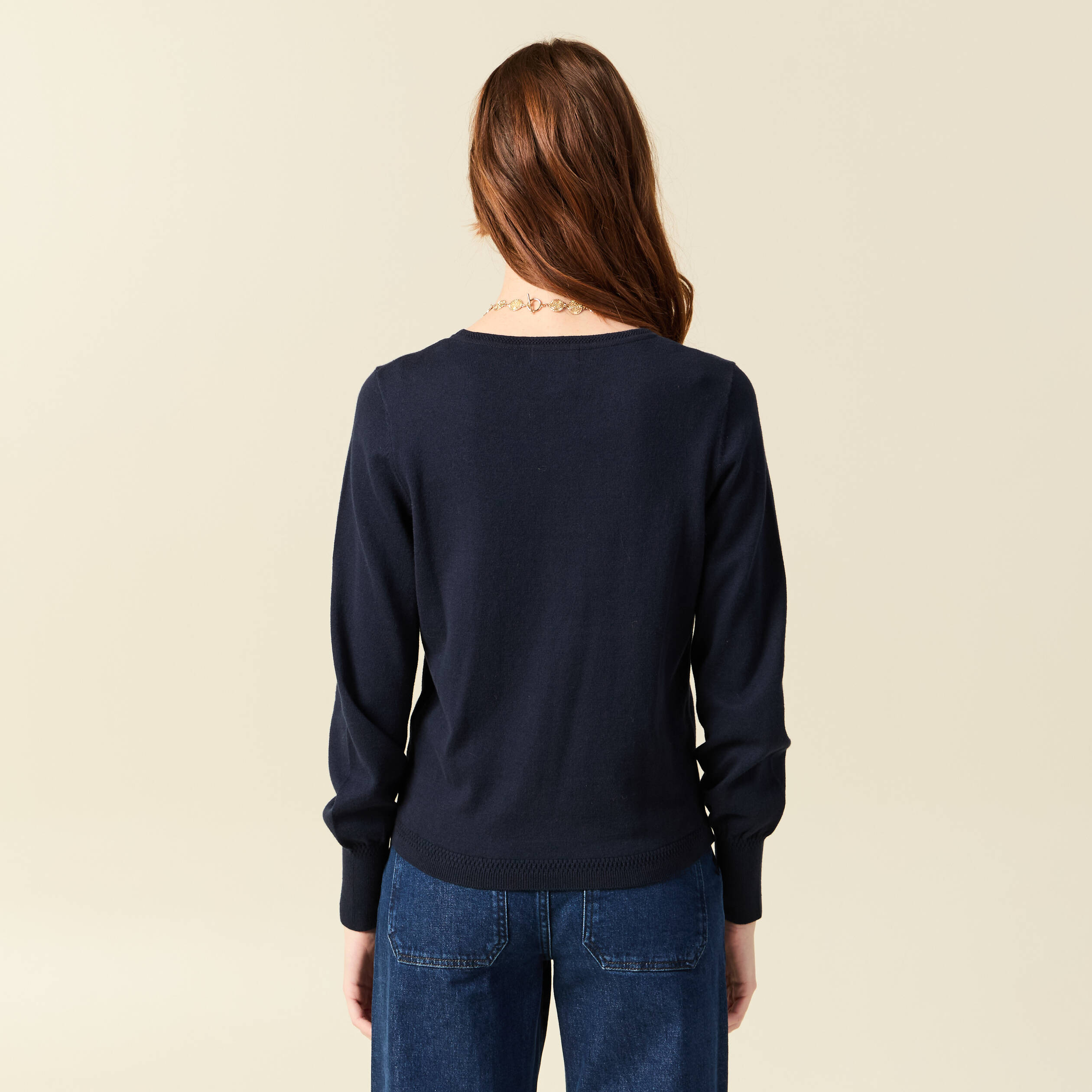 Pull manches longues bleu marine femme
