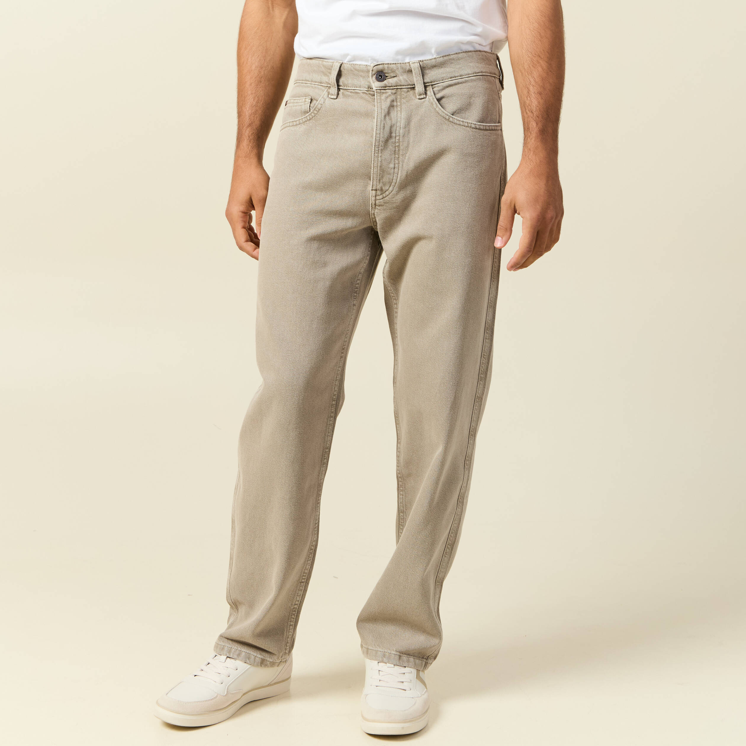 Jeans large longueur 32 en coton denim beige homme