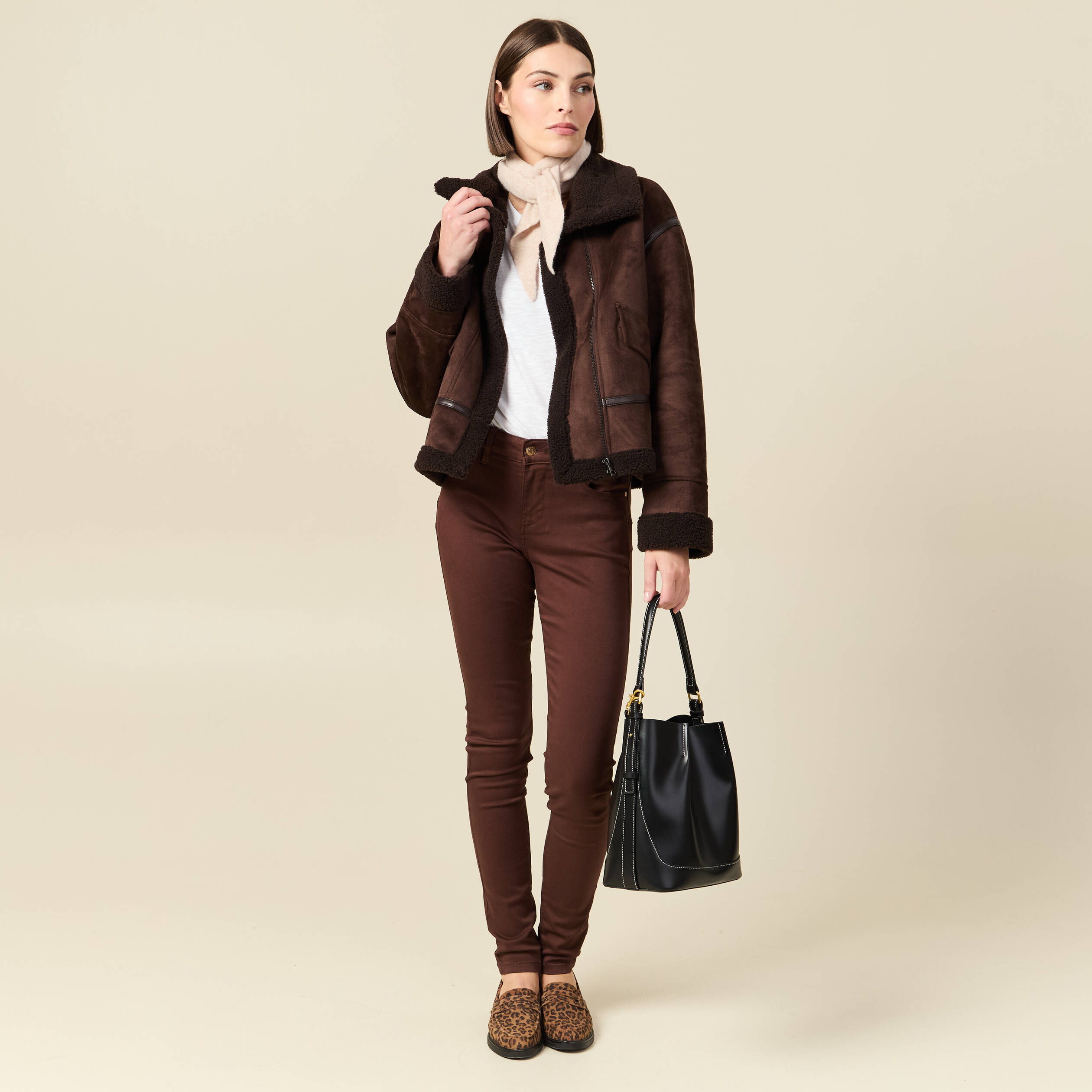 Pantalon skinny push-up taille standard marron fonc&eacute; femme