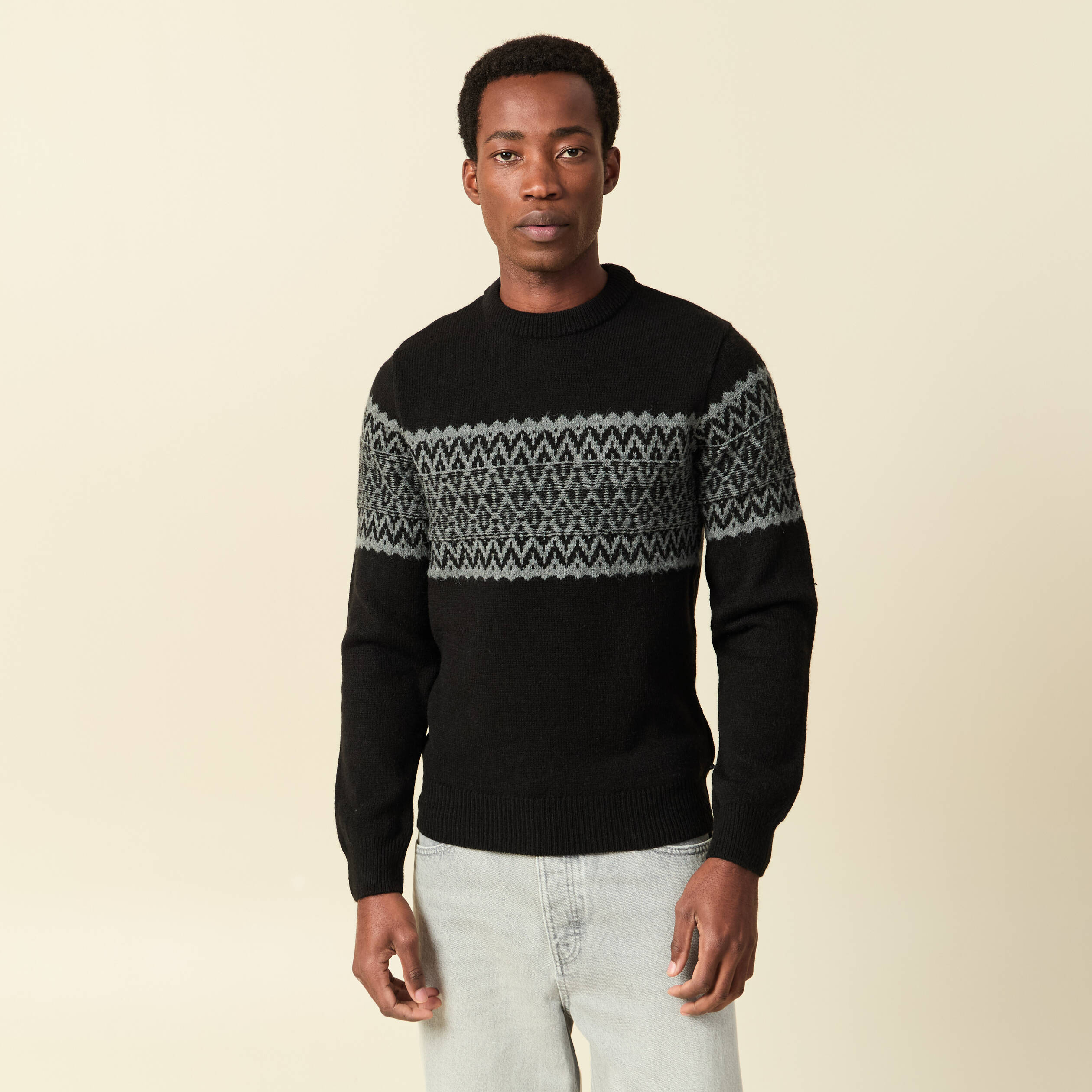 Pull col rond manches longues noir homme