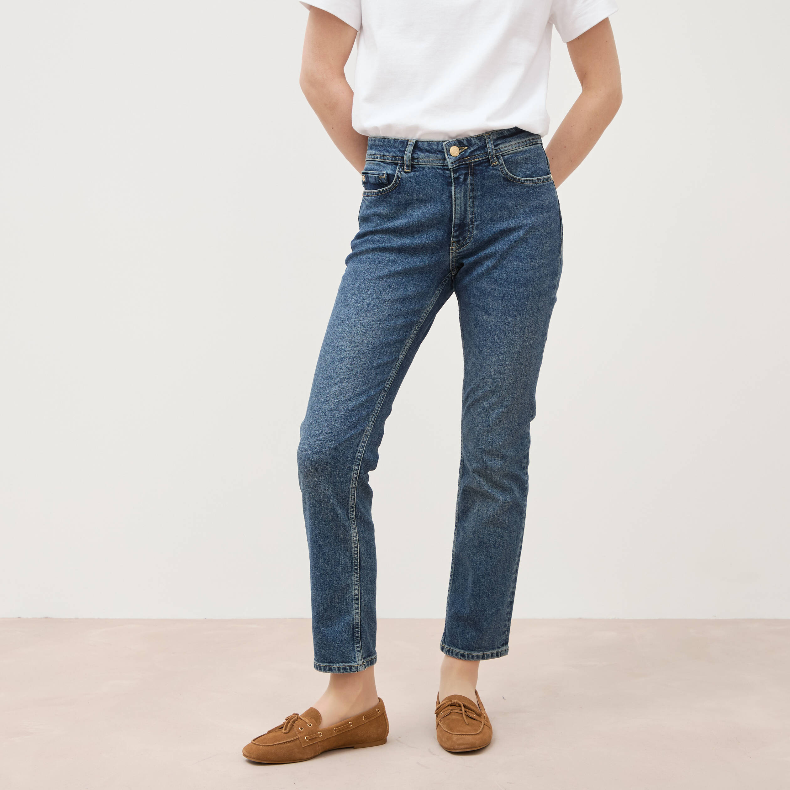 Jeans slim taille standard 7/8&egrave;me bleu femme