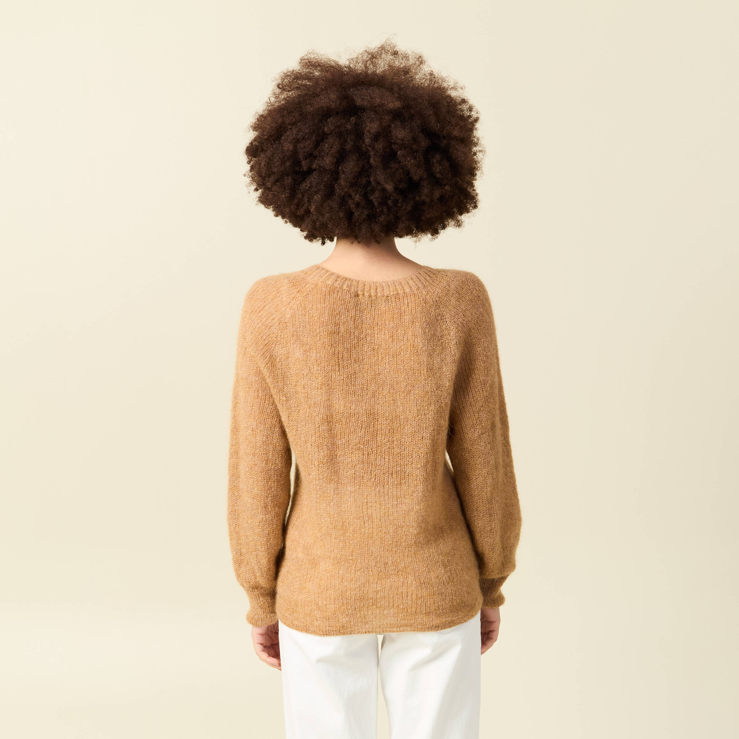 Pull manches longues col rond camel femme