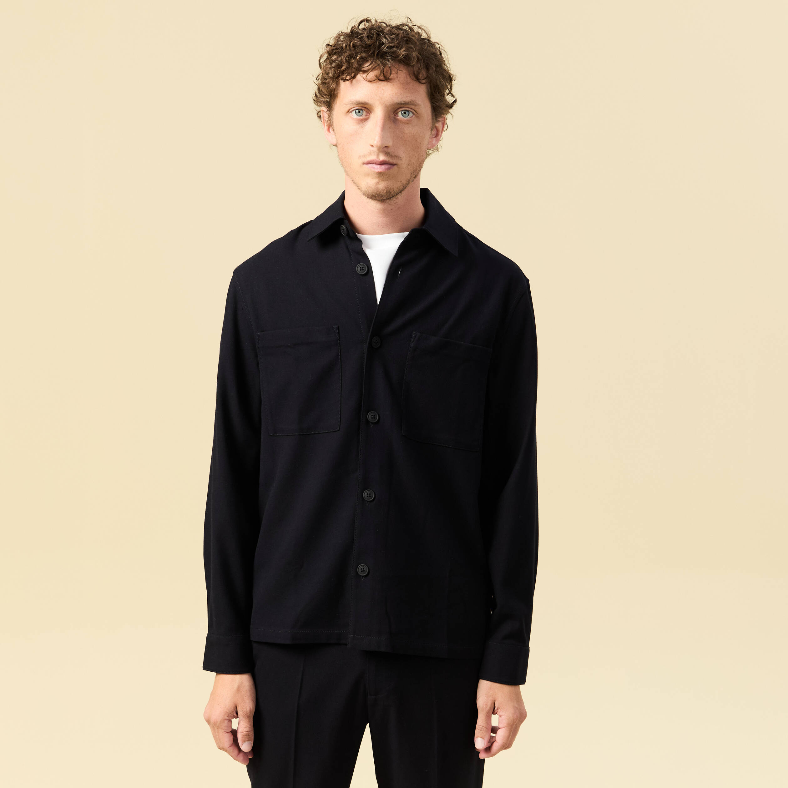 Surchemise col classique manches longues bleu marine homme