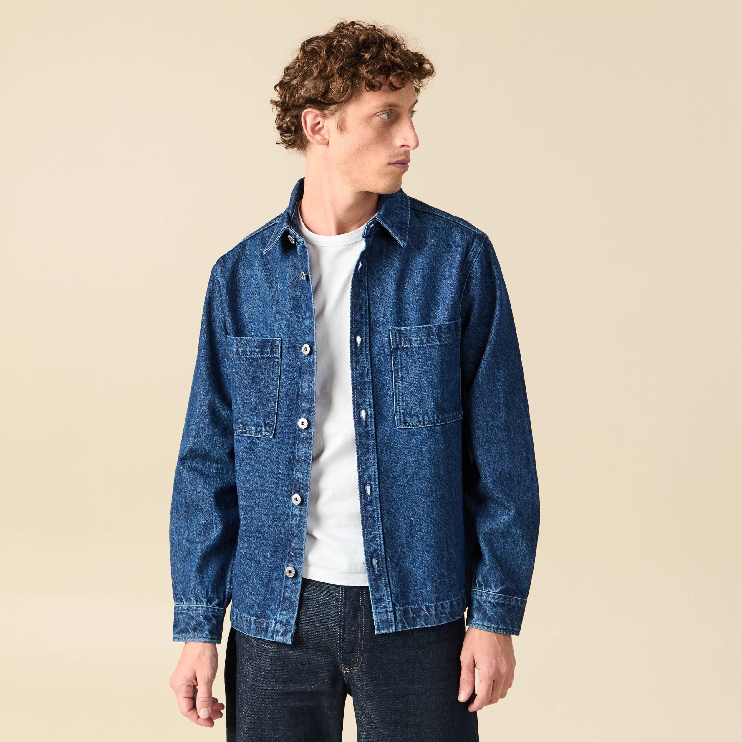 Surchemise en jeans coton coupe droite denim stone homme