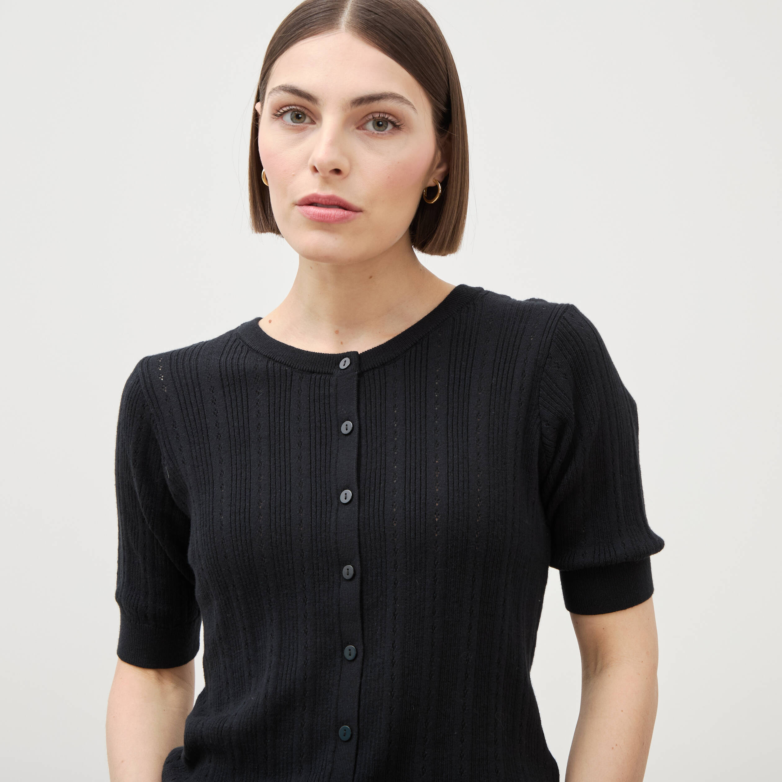 Gilet manches coude col rond noir femme