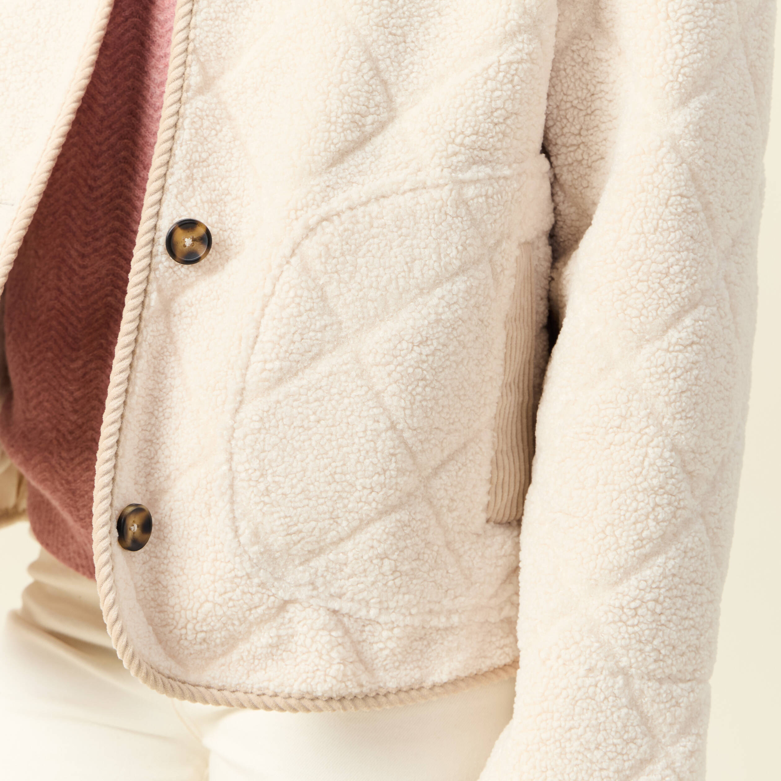Blouson bouclette creme femme