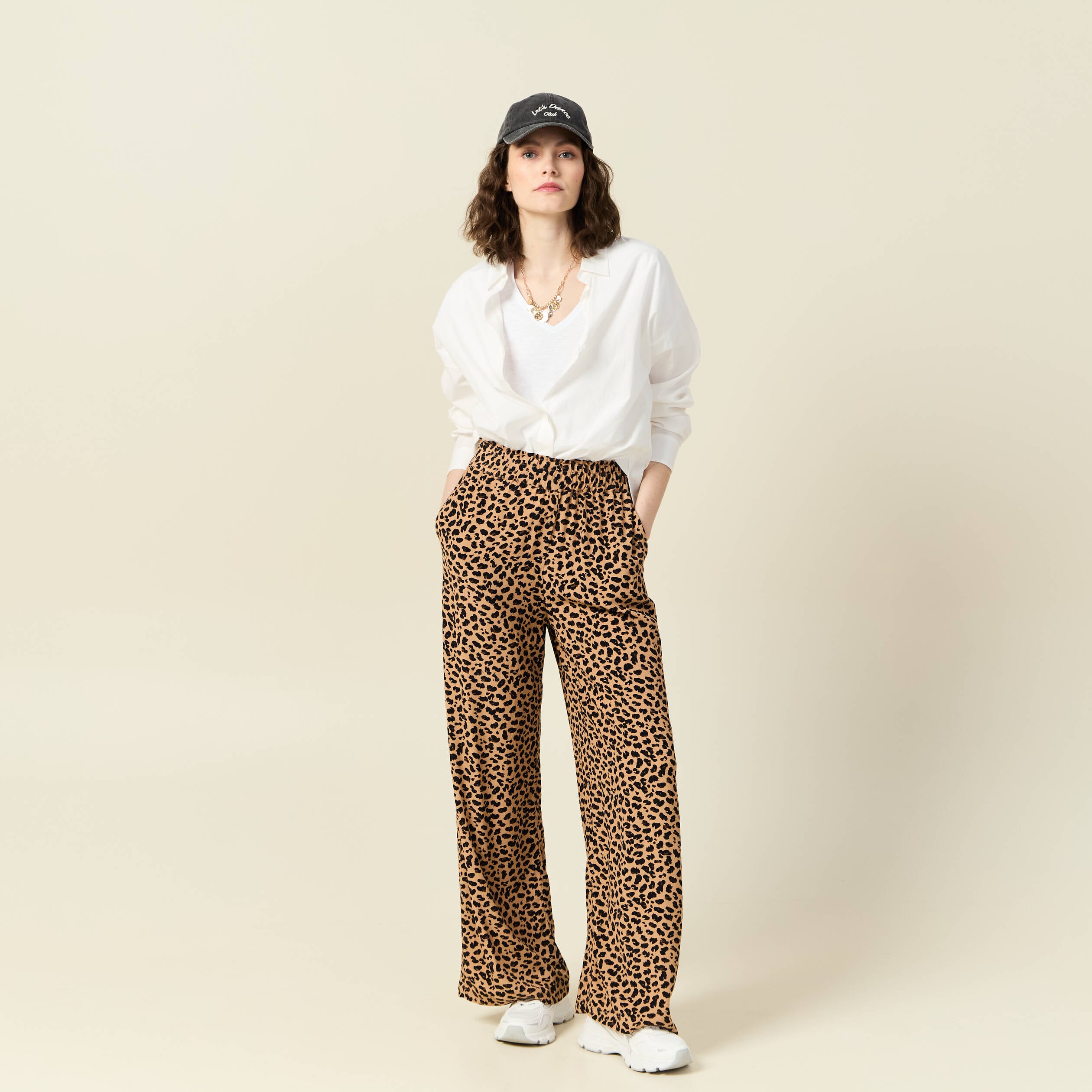 Pantalon large fuide camel femme