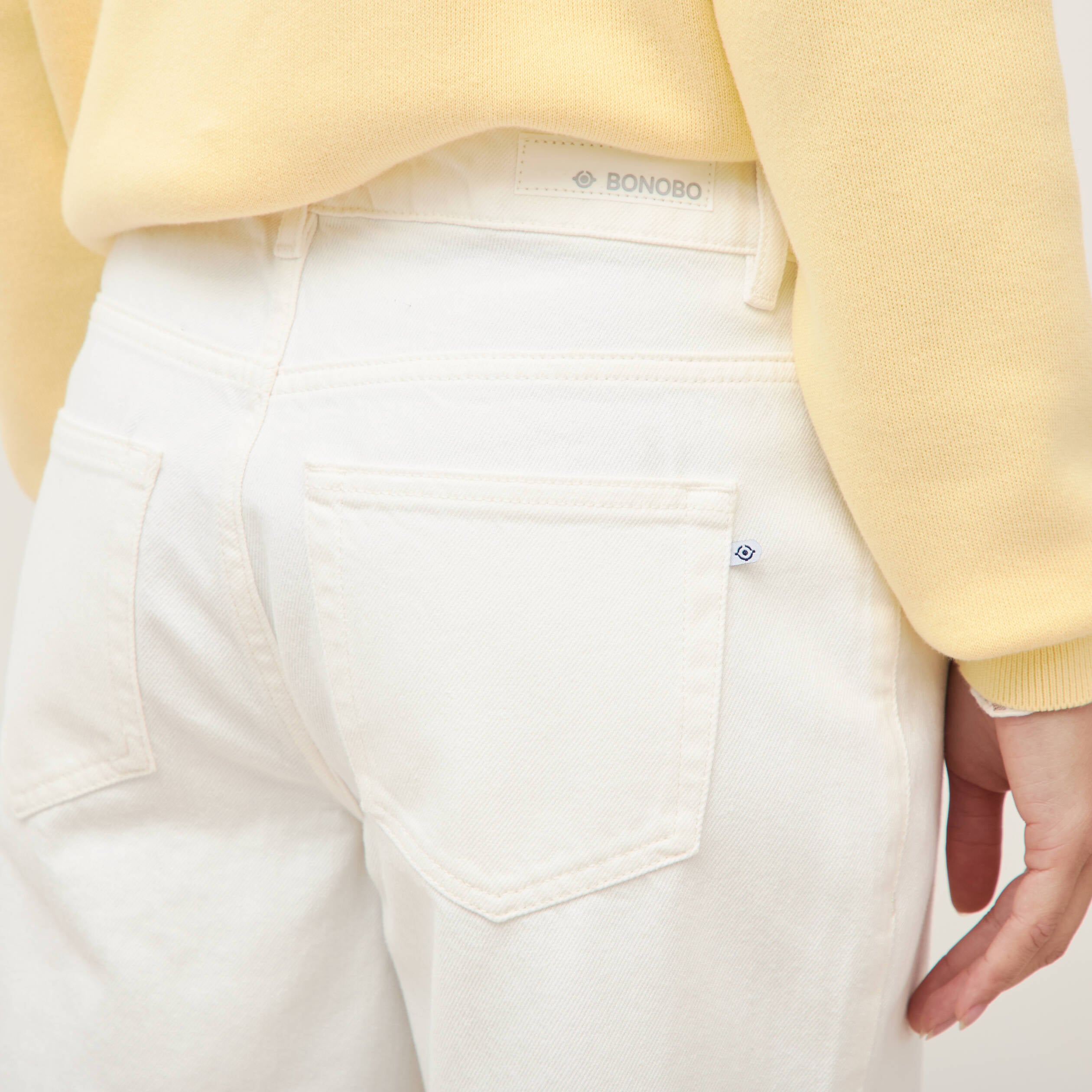 Jeans wide leg taille bascul&eacute;e denim blanc femme