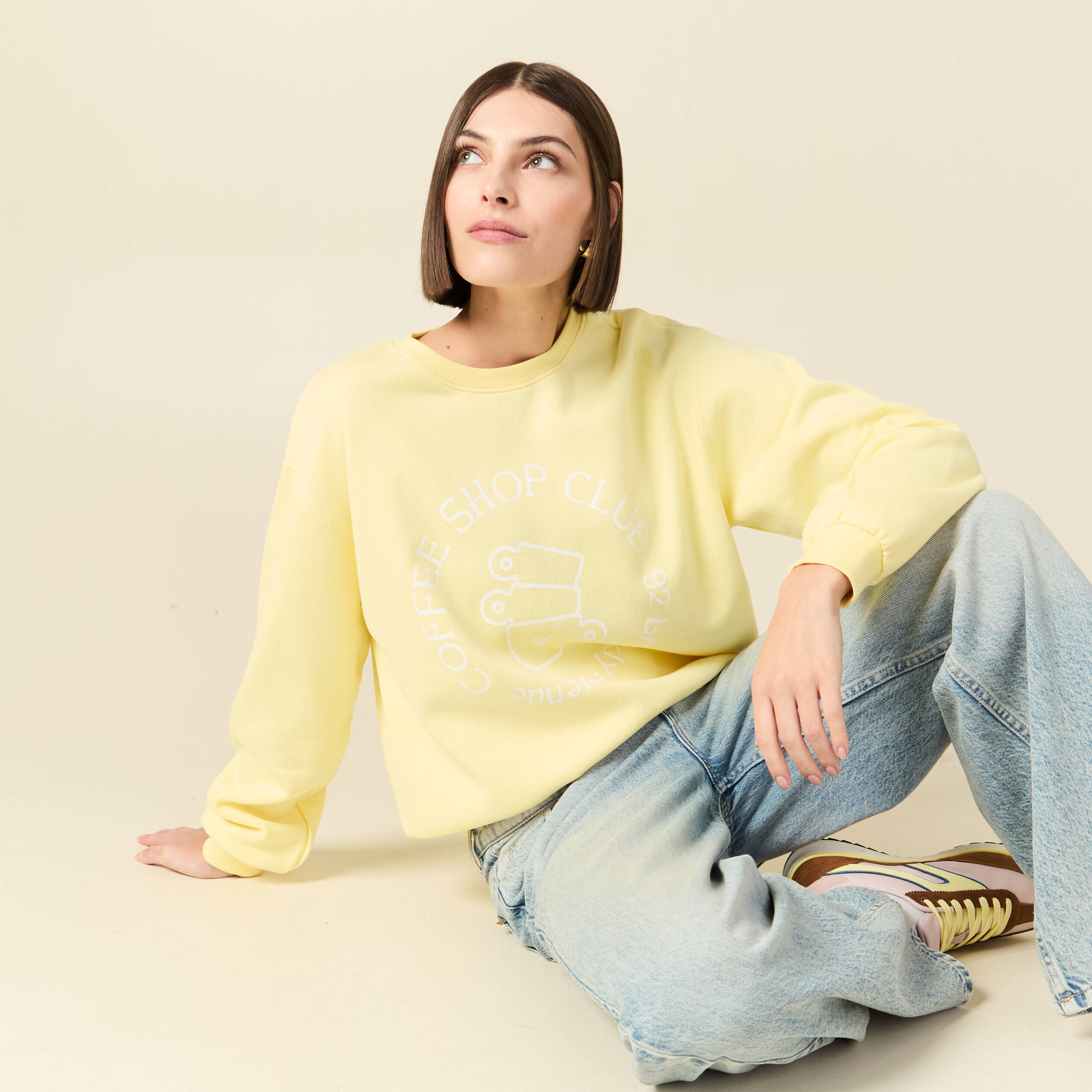 Sweat Rayé Jaune Femme Minimum En Coton - Manches Longues - Taille M (occasion Très Bon état)