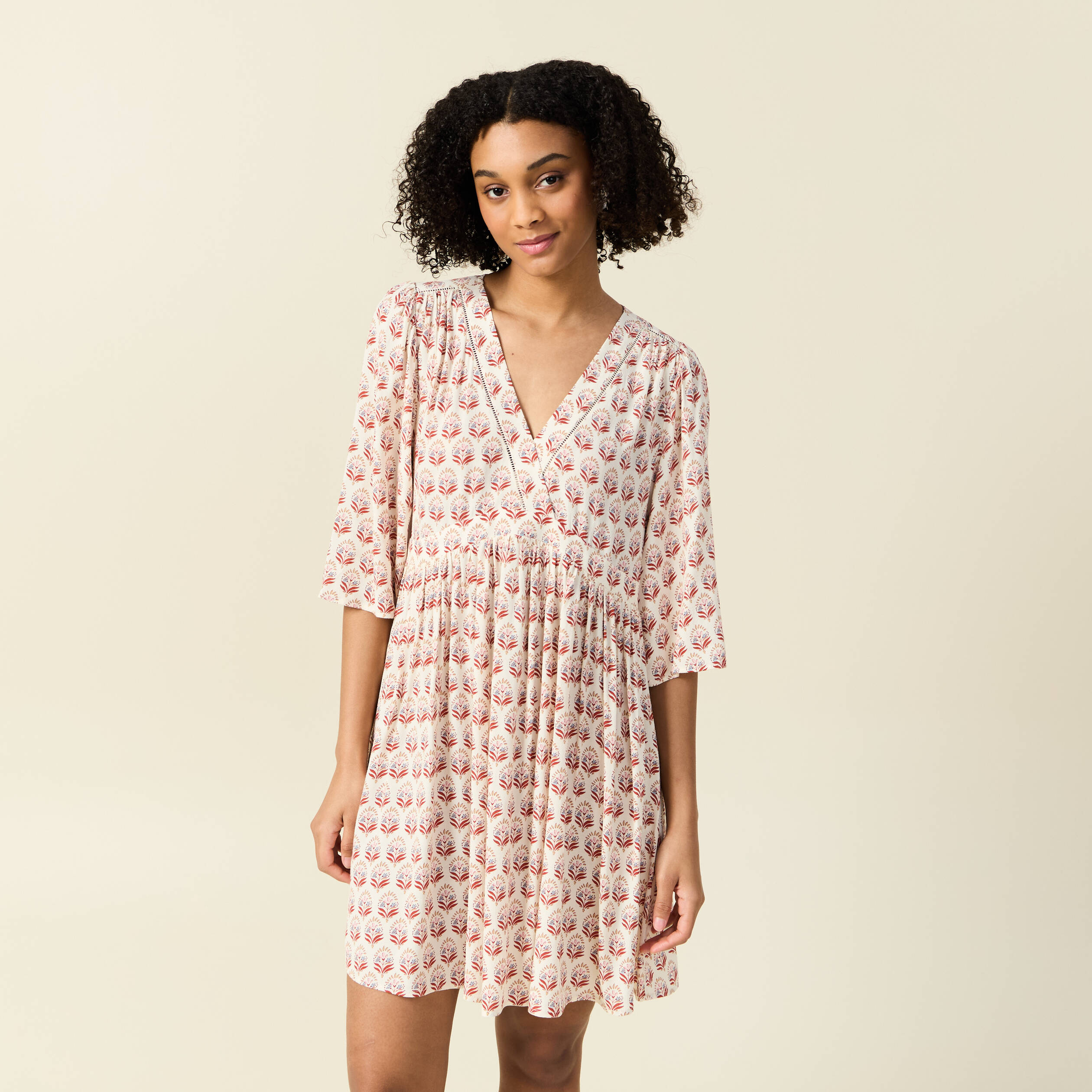 robe evasee manches 34 ivoire femme Robe évasée manches 3/4 ivoire femme