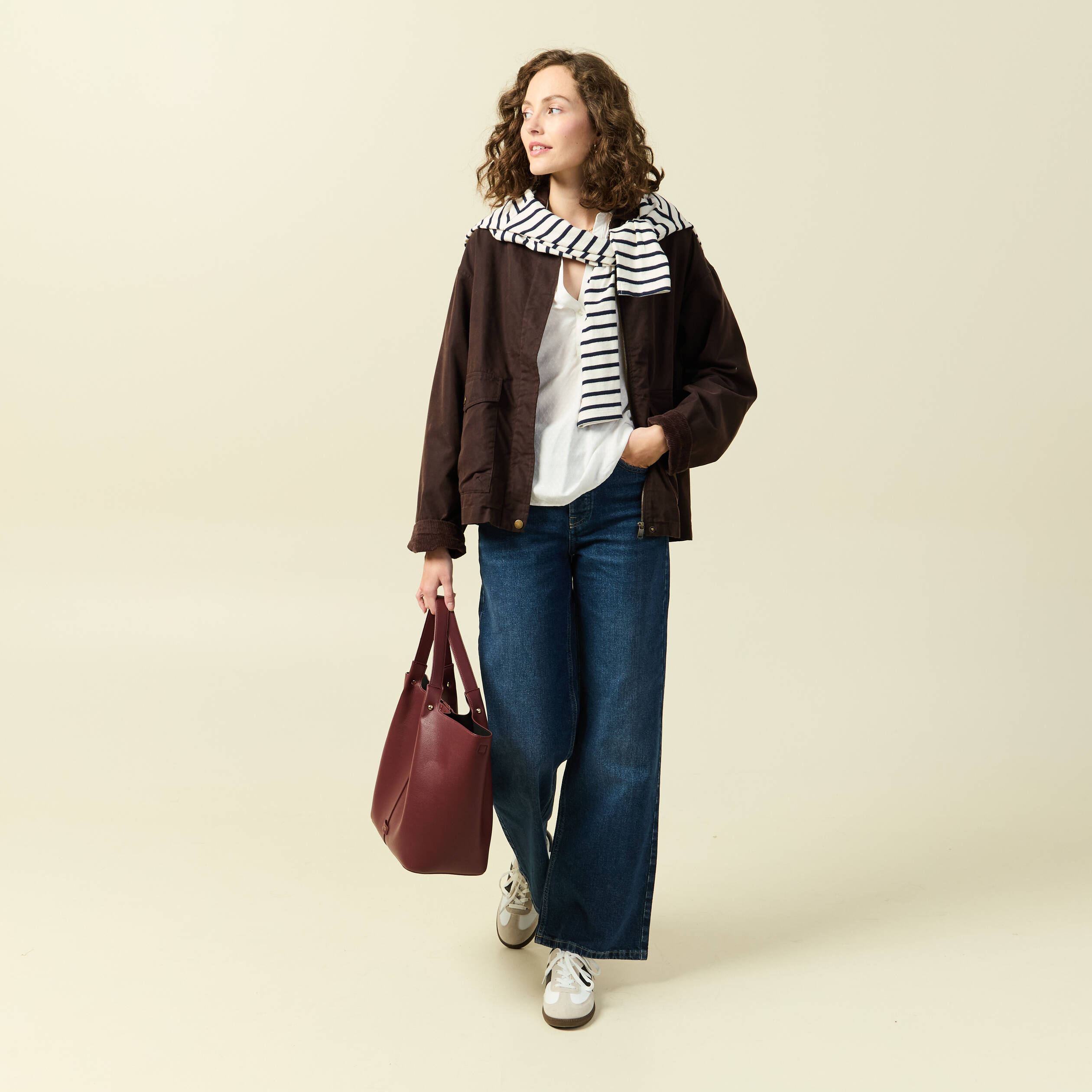 Blouse manches longues col V fluide ecru femme
