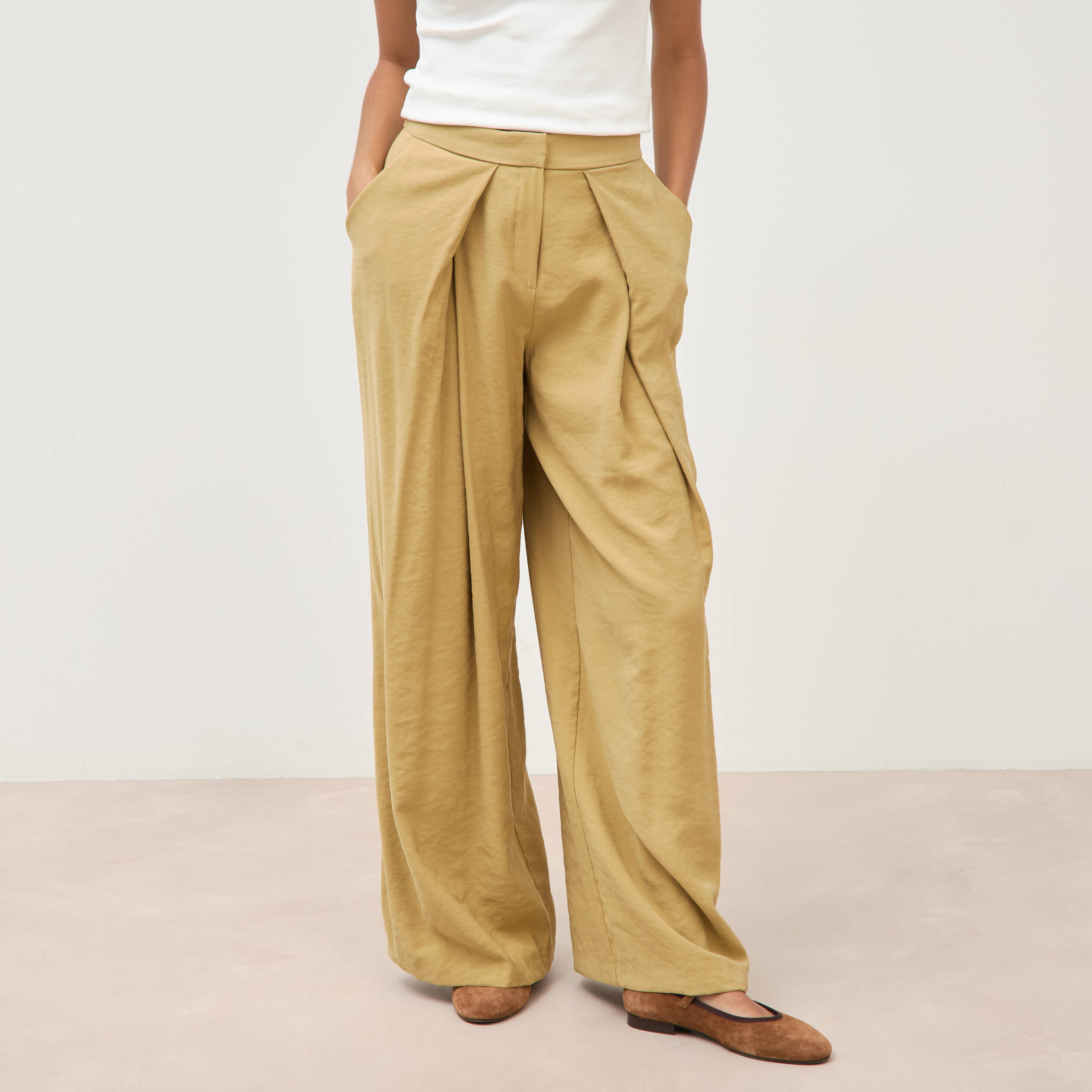 Pantalon loose taille standard camel femme