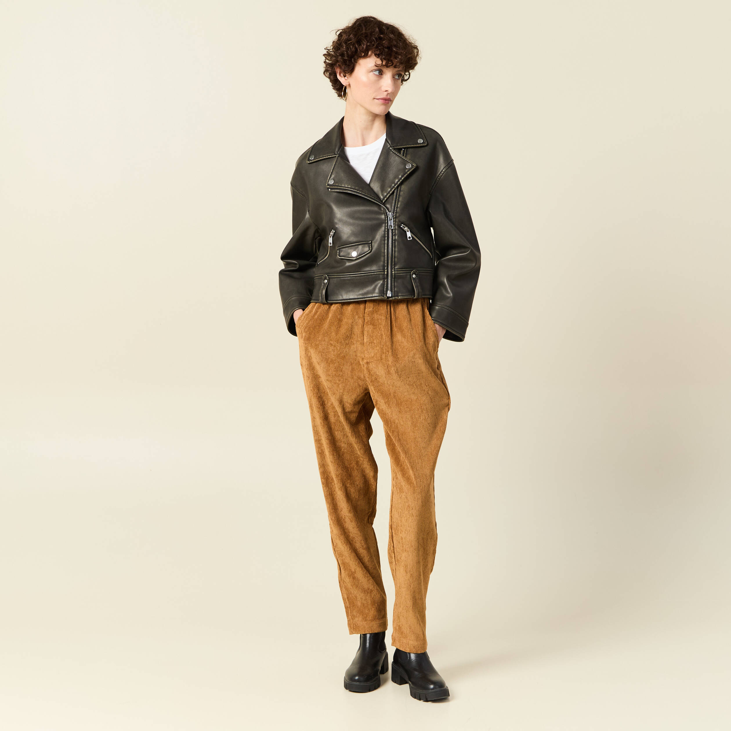Tregging velours 7/8ème beige femme