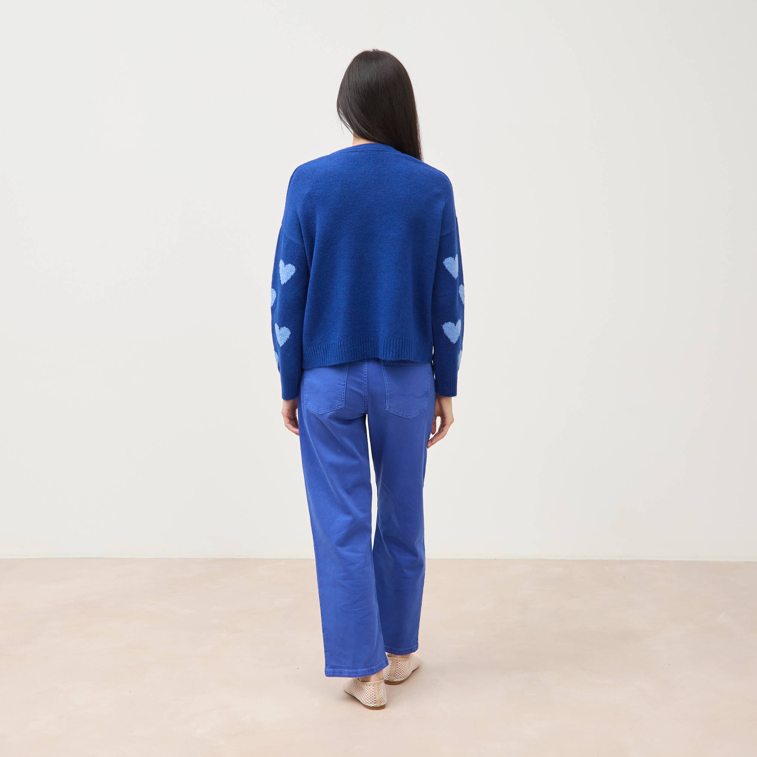 Pull manches longues bouclette col rond bleu electrique femme