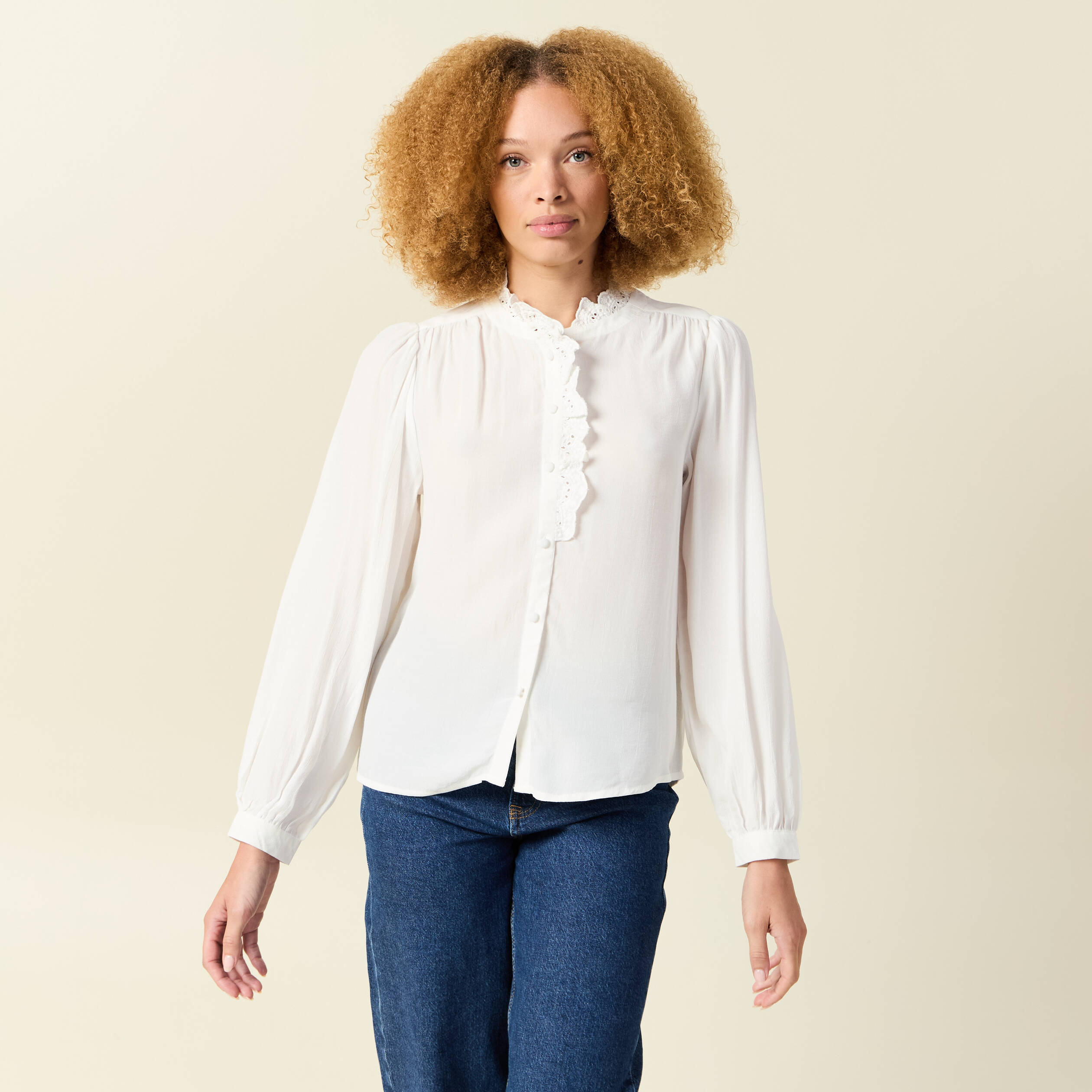 Chemise manches longues fluide ecru femme